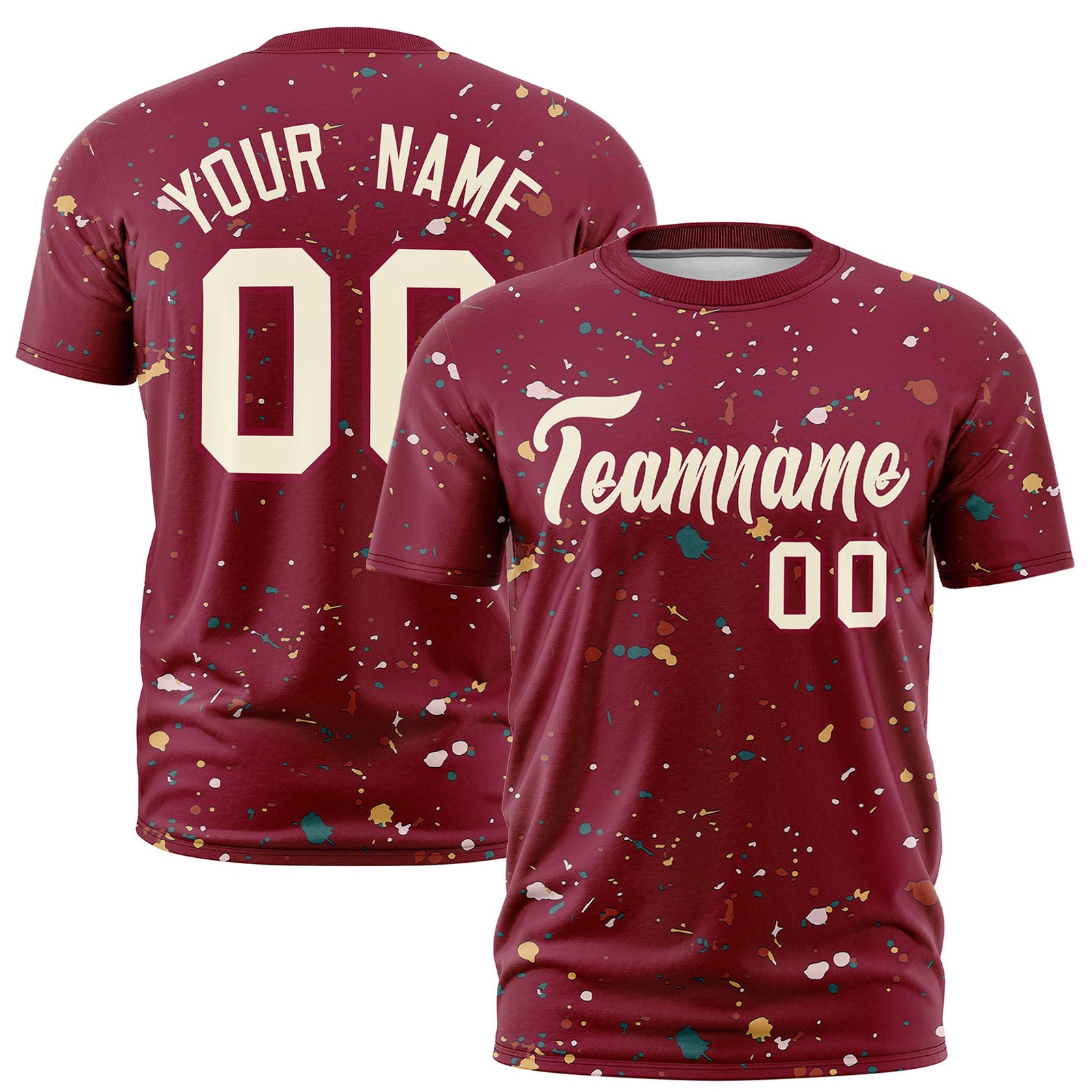 Custom Crimson Cream Spray Painting Graffiti Pattern Personalization T-shirt| KXKSHOP