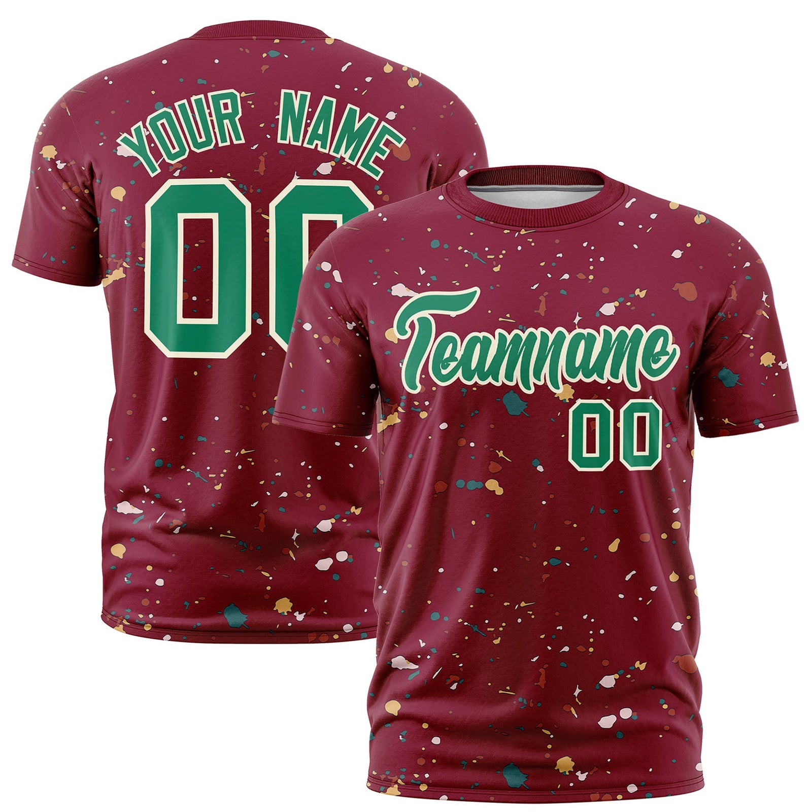 Custom Crimson Kelly Green Cream Spray Painting Graffiti Pattern Personalization T-shirt| KXKSHOP