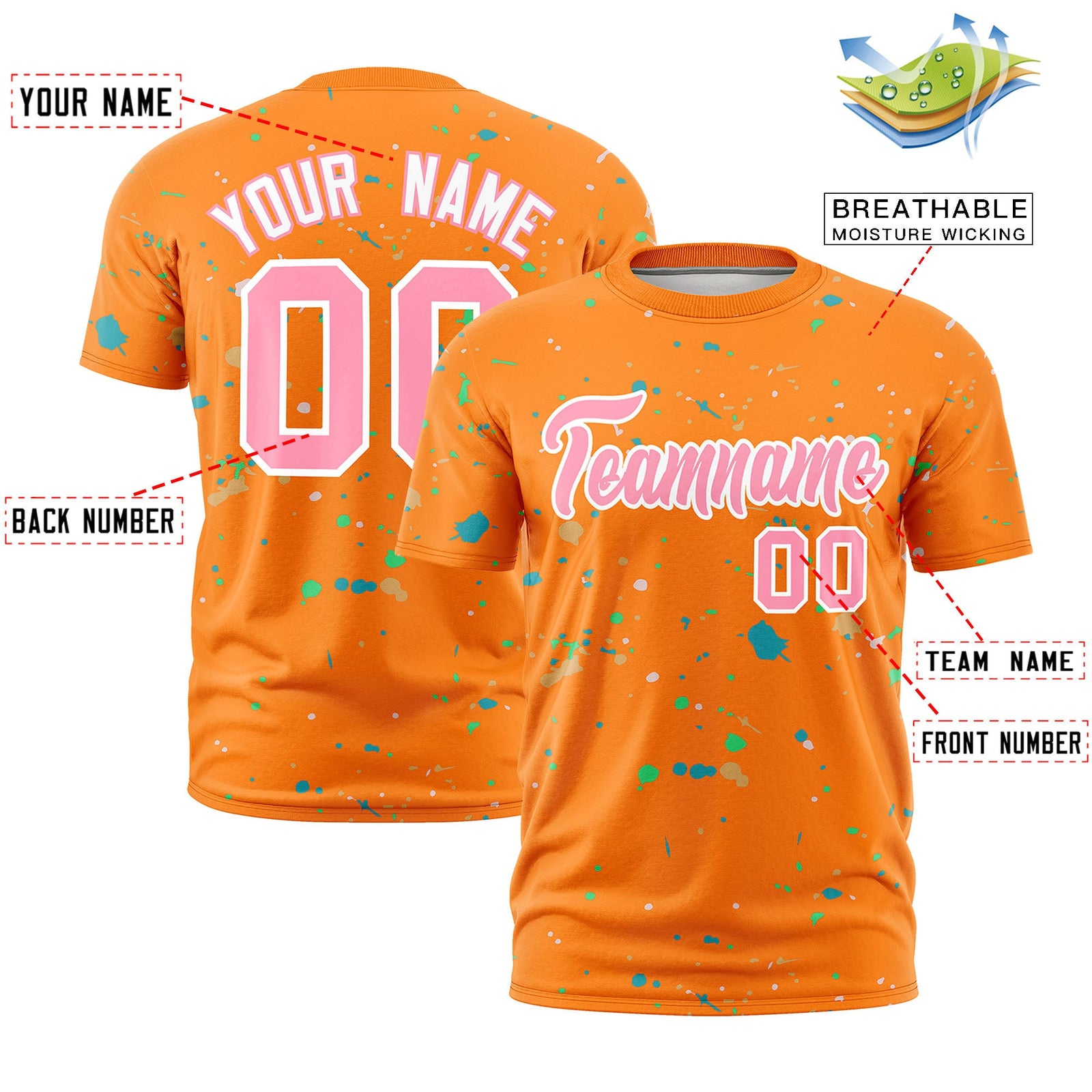 Custom Orange Light Pink White Spray Painting Graffiti Pattern Personalization T-shirt| KXKSHOP