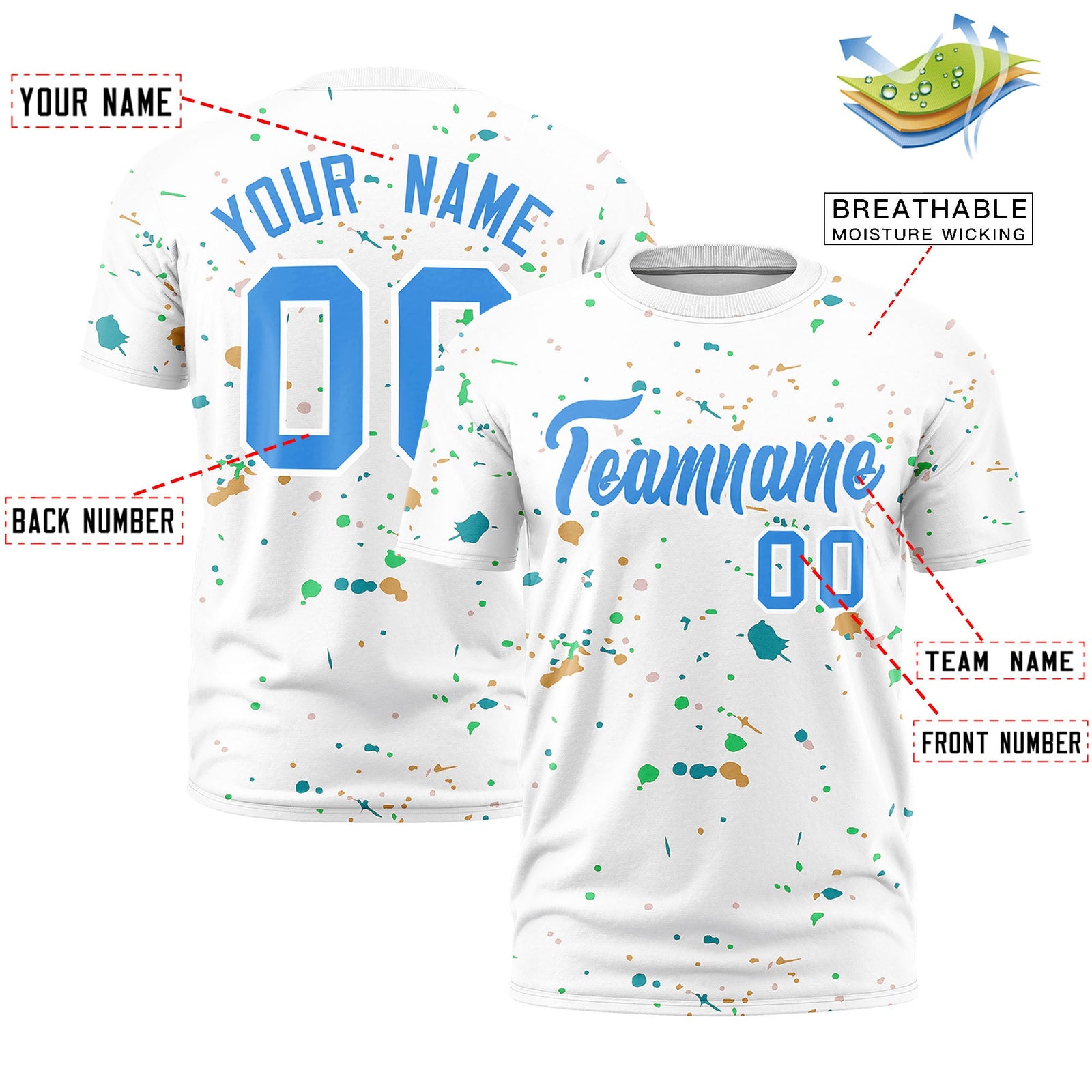 Custom White Light Blue Spray Painting Graffiti Pattern Personalization T-shirt| KXKSHOP
