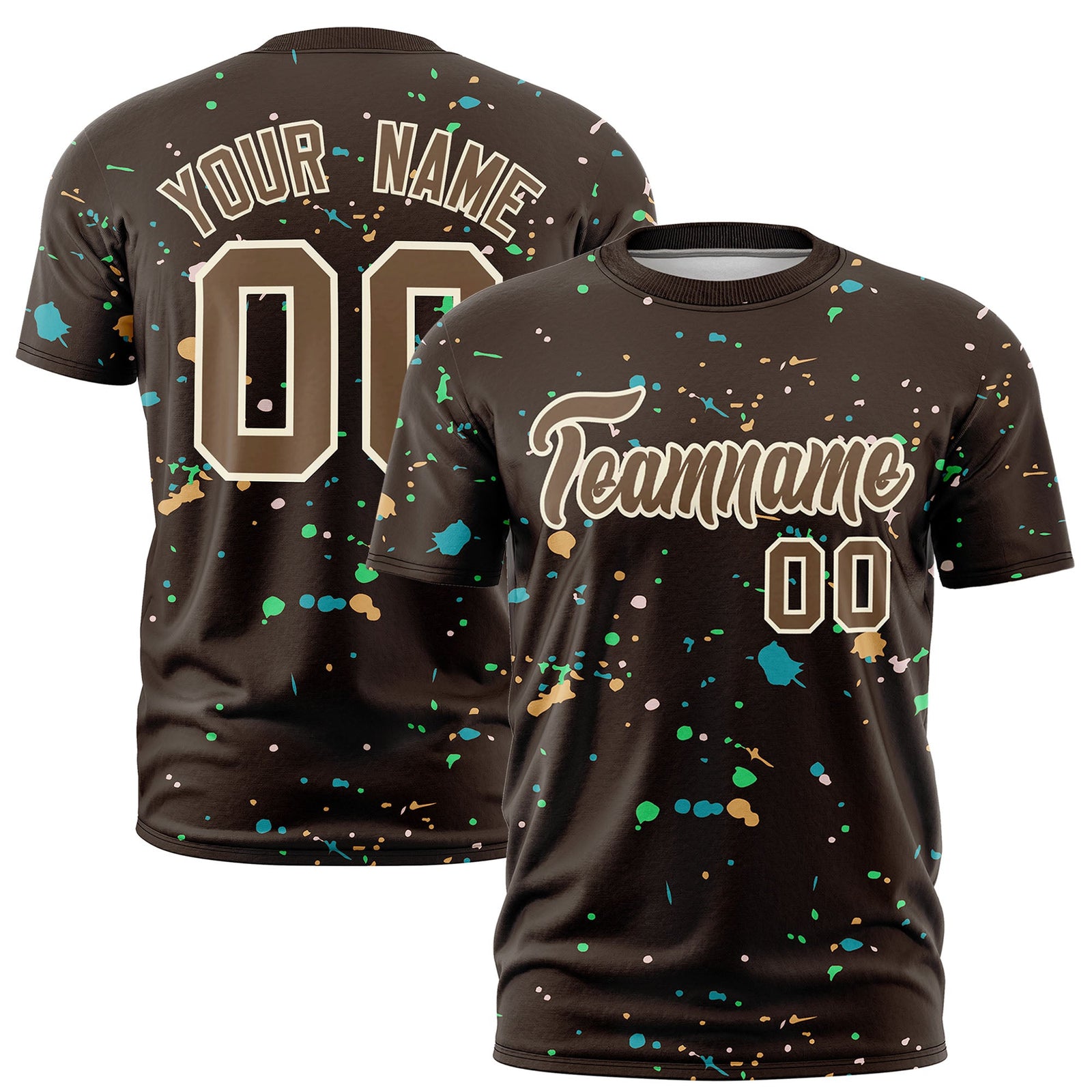 Custom Brown Light Brown Cream Spray Painting Graffiti Pattern Personalization T-shirt| KXKSHOP