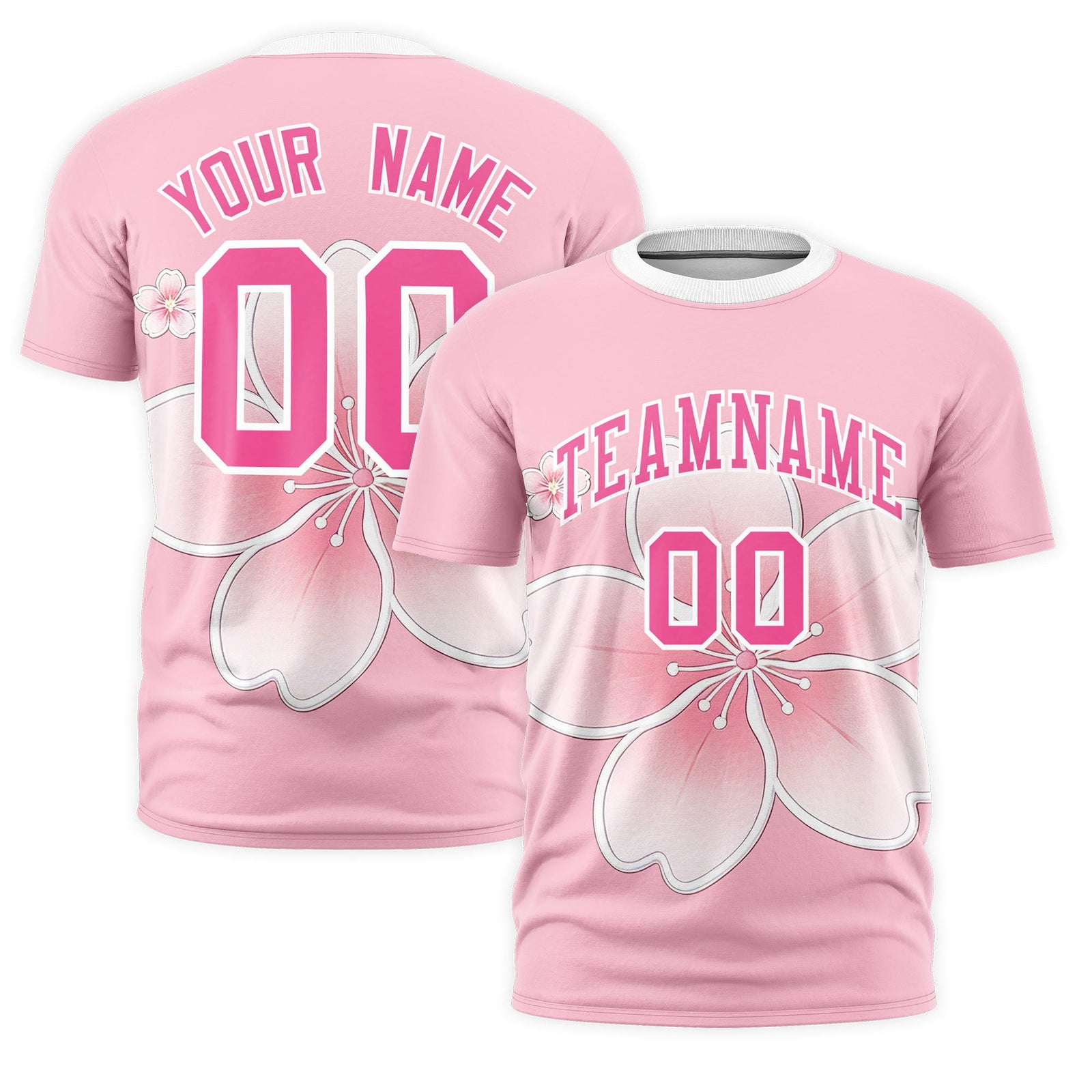 Custom Light Pink White Pink Cherry Blossoms Personalization Stretch Fabric T-shirt| KXKSHOP
