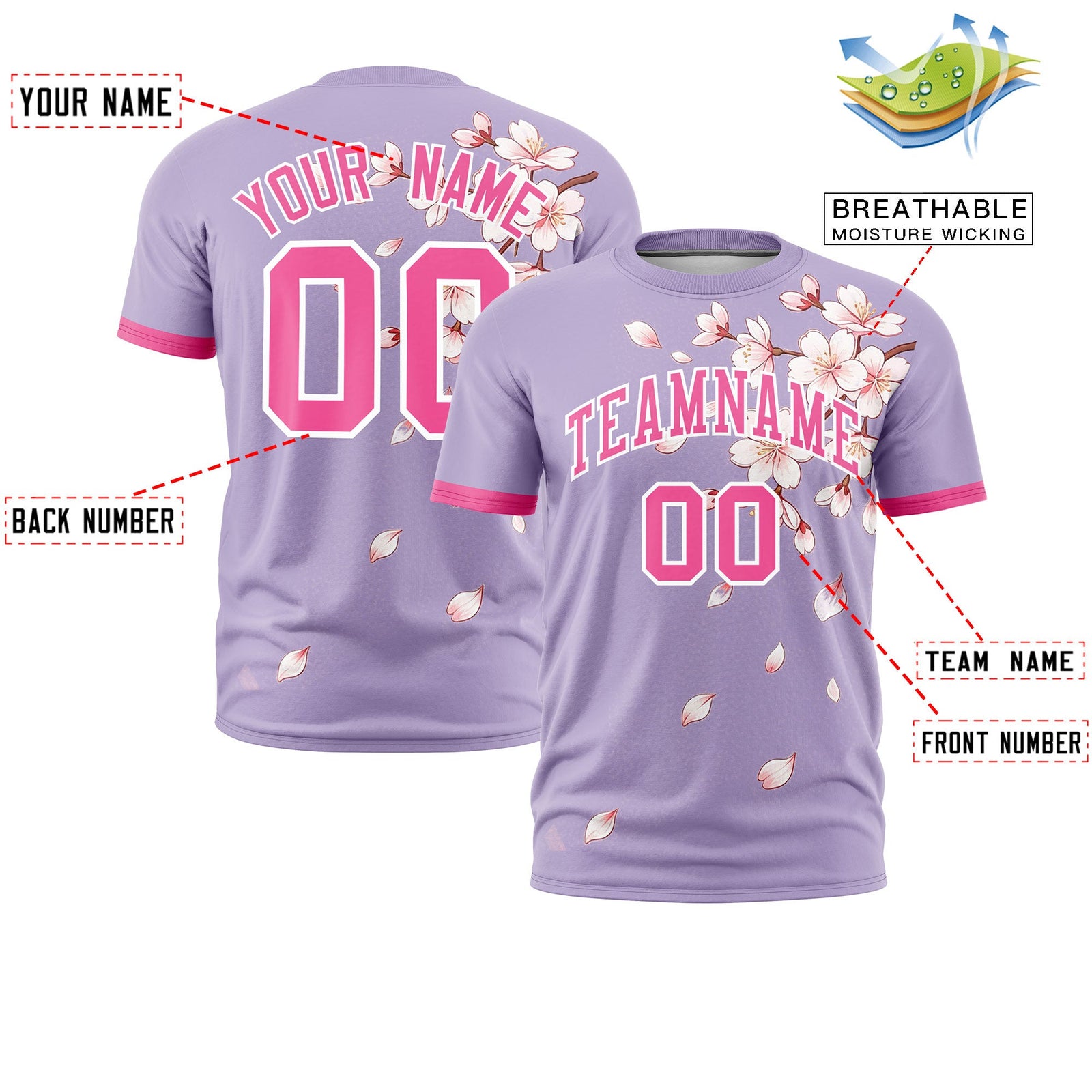 Custom Light Purple Pink White Cherry Blossoms Personalization Stretch Fabric T-shirt| KXKSHOP