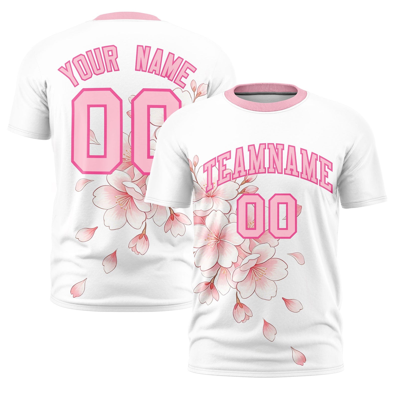 Custom White Light Pink Pink Cherry Blossoms Personalization Moisture-Wicking T-shirt| KXKSHOP
