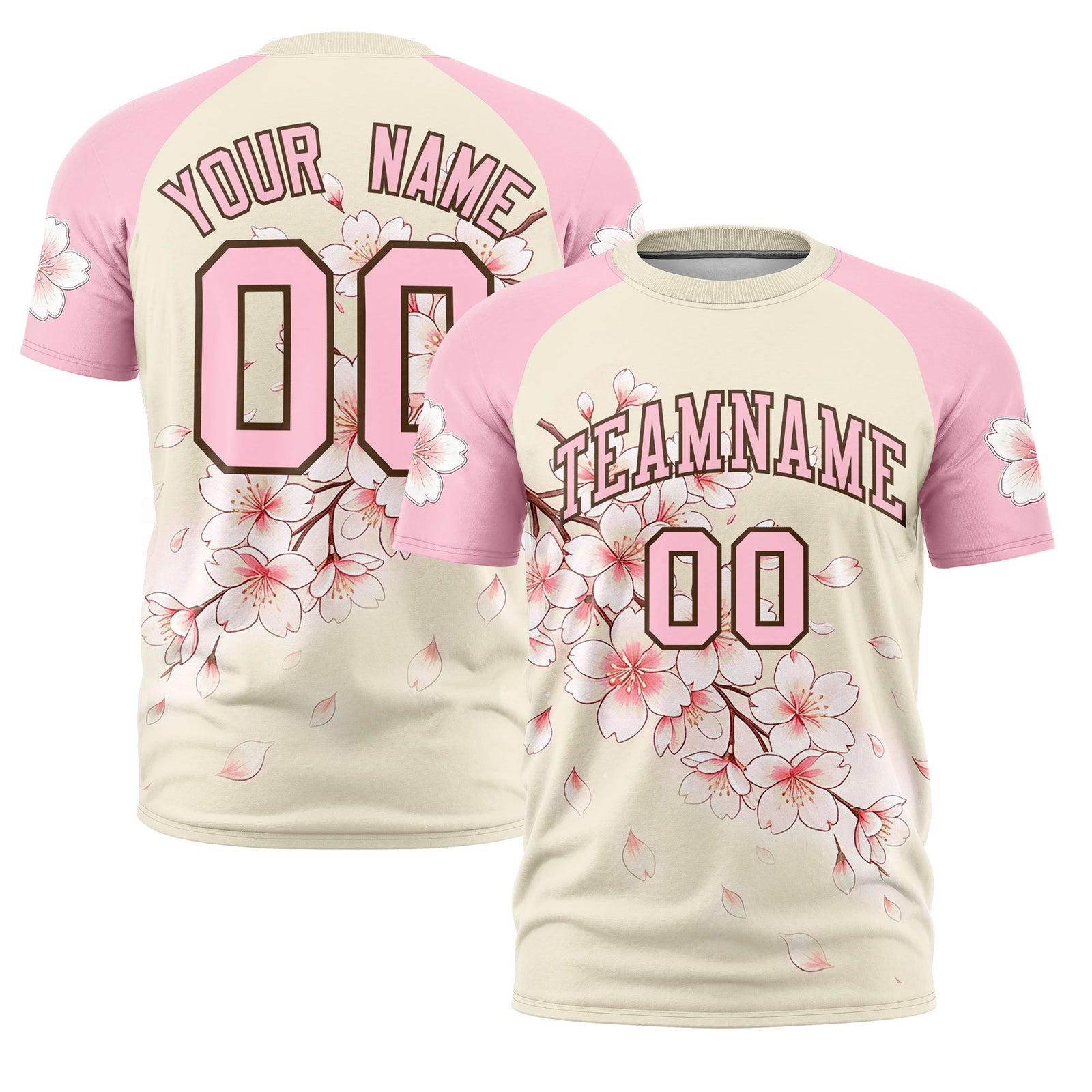 Custom Light Khaki Light Pink Light Brown Cherry Blossoms Personalization Moisture-Wicking T-shirt| KXKSHOP