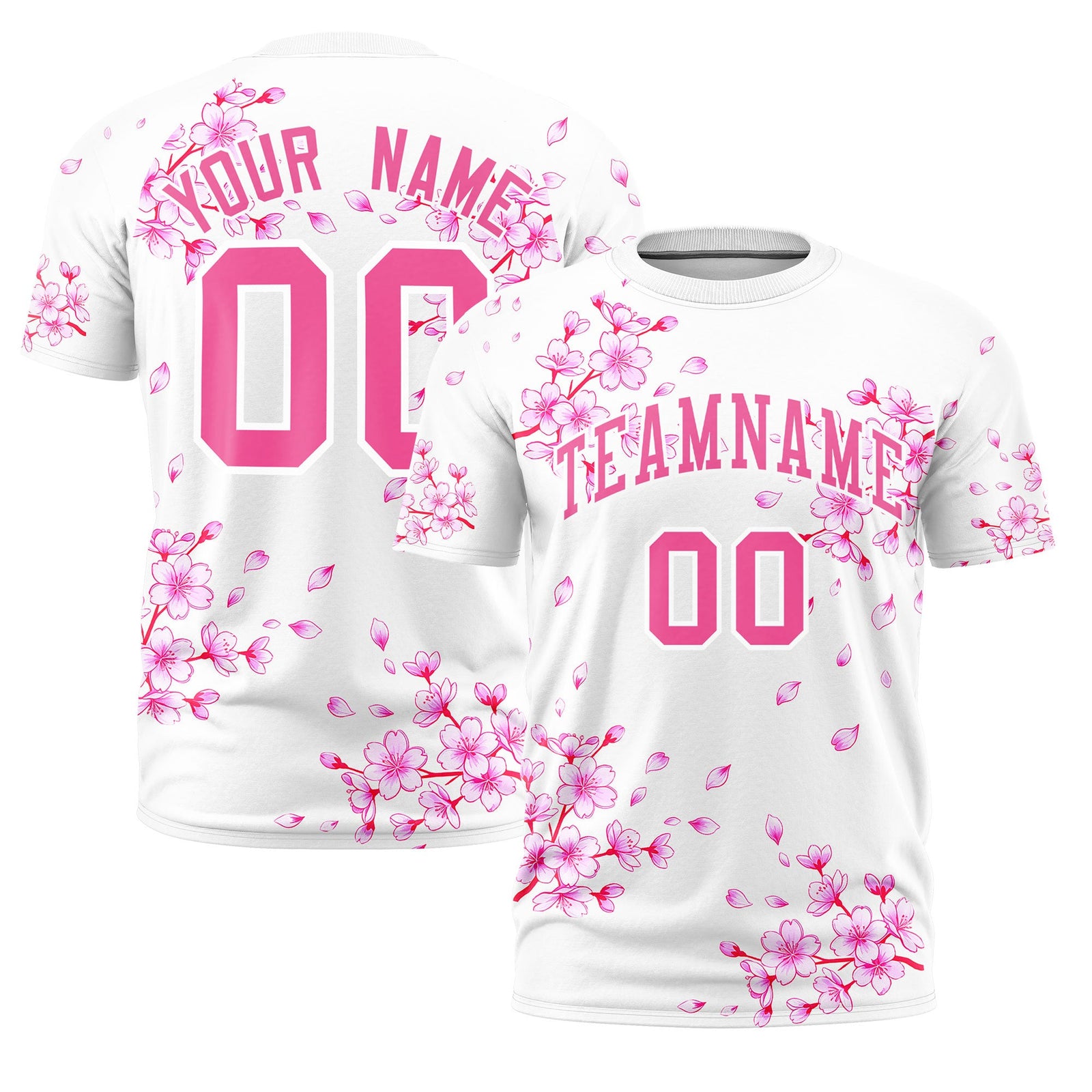 Custom White Pink Cherry Blossoms Personalization Stretch Fabric T-shirt| KXKSHOP