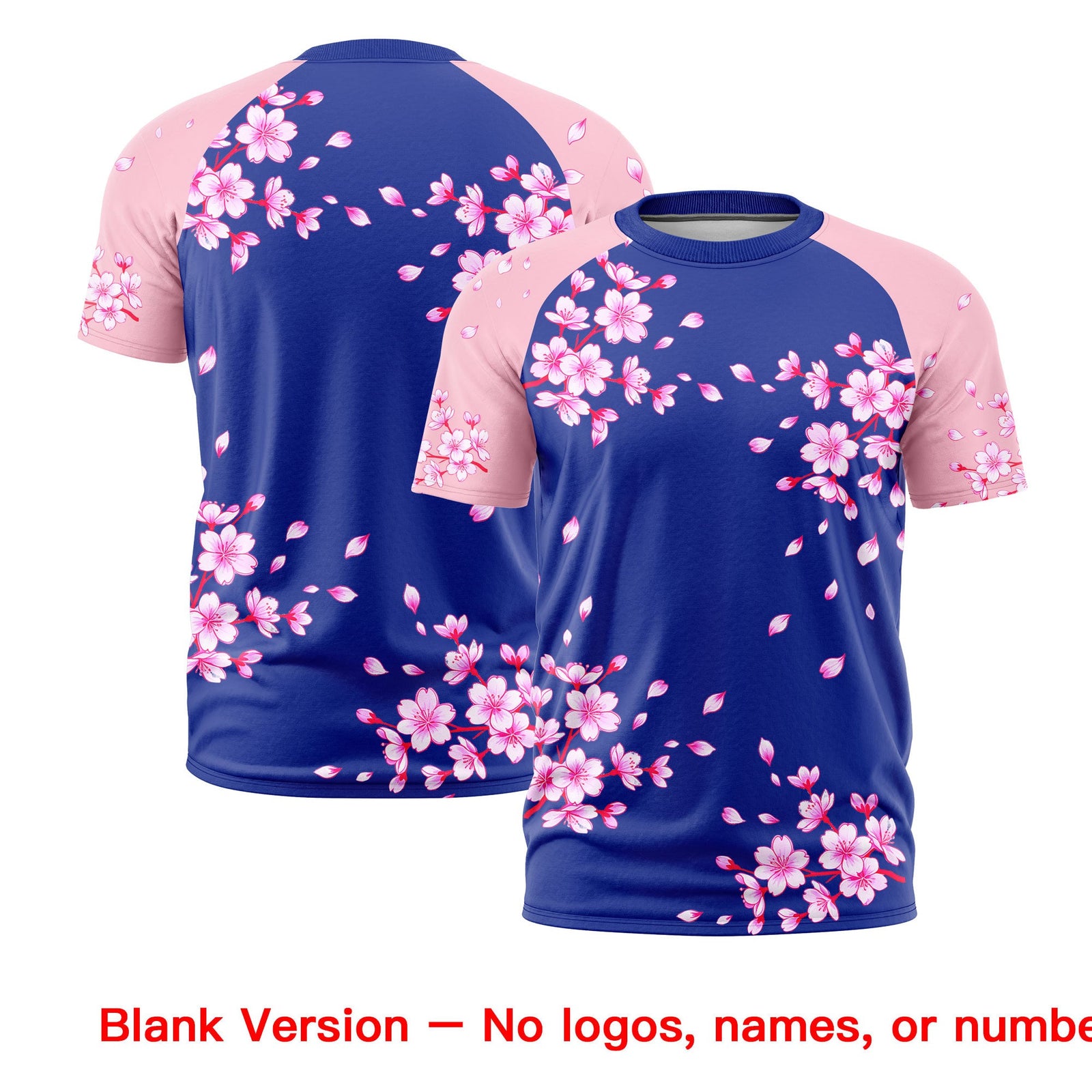 Custom Royal Blue Light Pink White Cherry Blossoms Personalization Moisture-Wicking T-shirt| KXKSHOP