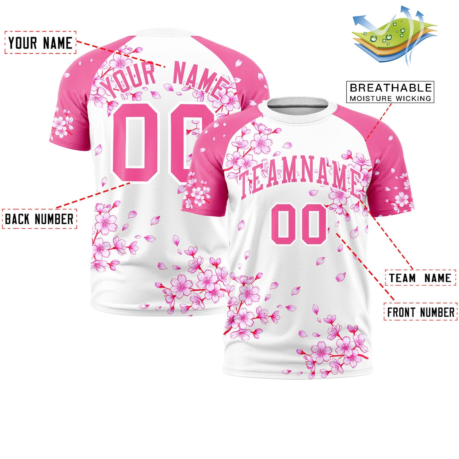Custom White Pink Cherry Blossoms Personalization Moisture-Wicking T-shirt| KXKSHOP