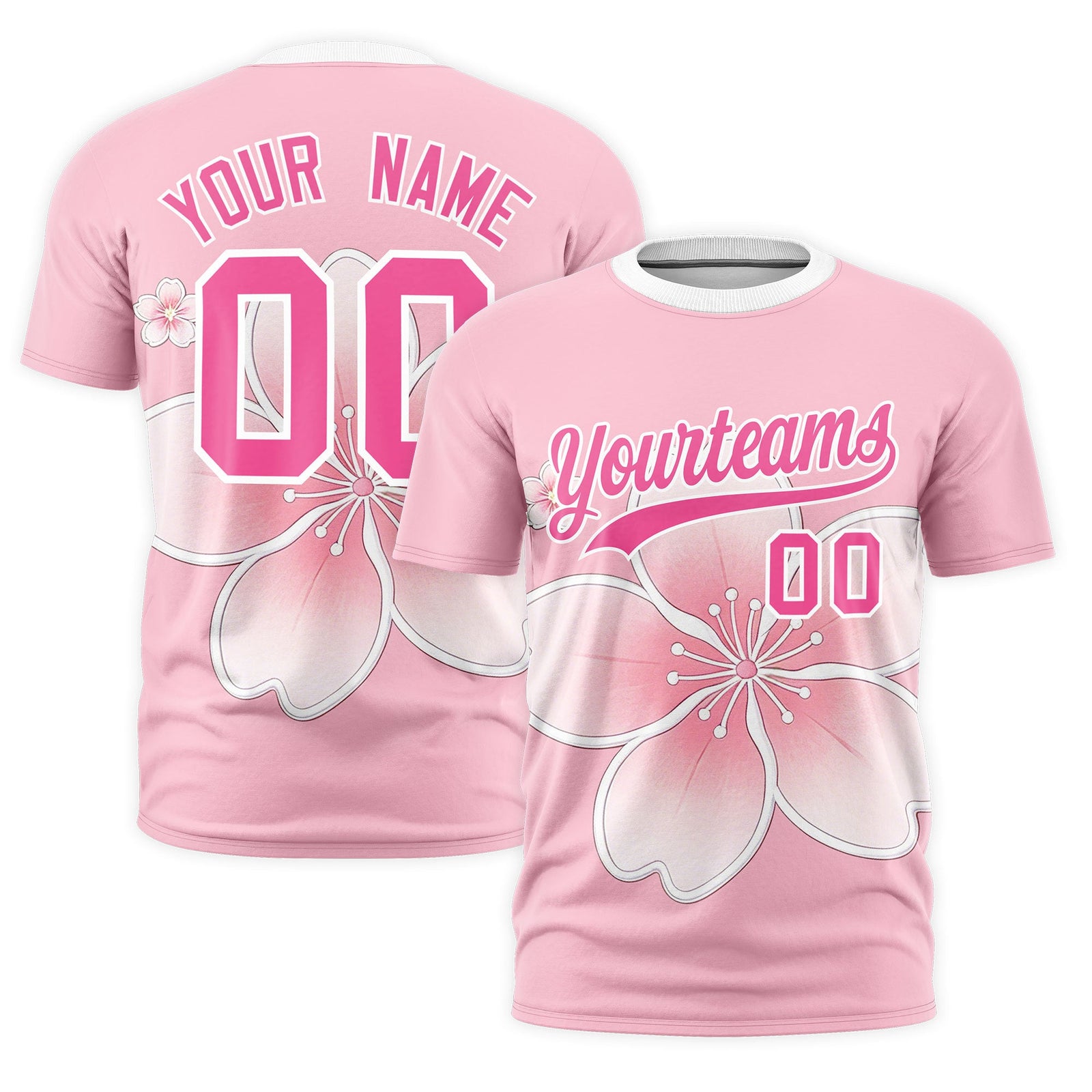 Custom Light Pink White Pink Cherry Blossoms Personalization Stretch Fabric T-shirt| KXKSHOP