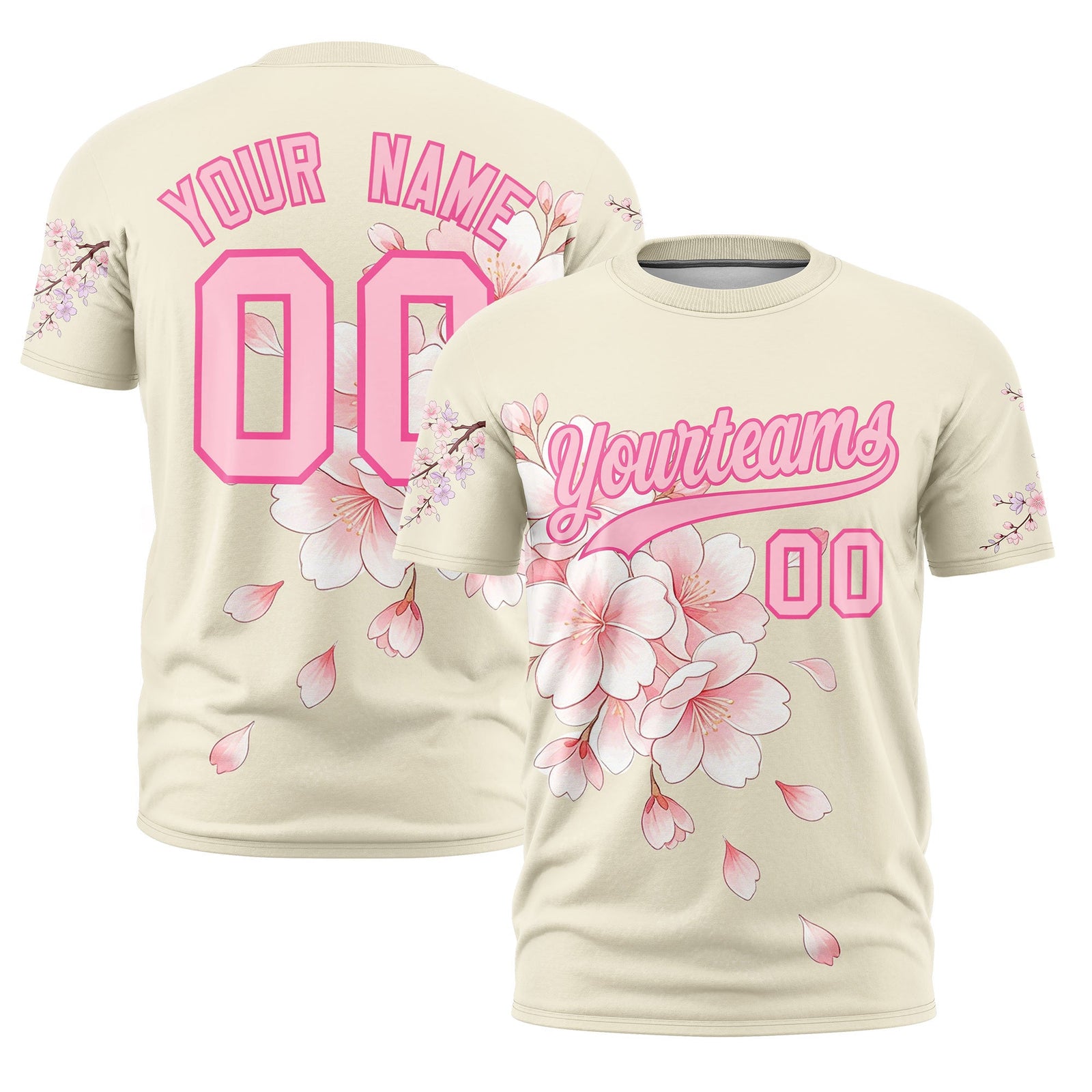 Custom Light Khaki Light Pink Pink Cherry Blossoms Personalization Moisture-Wicking T-shirt| KXKSHOP
