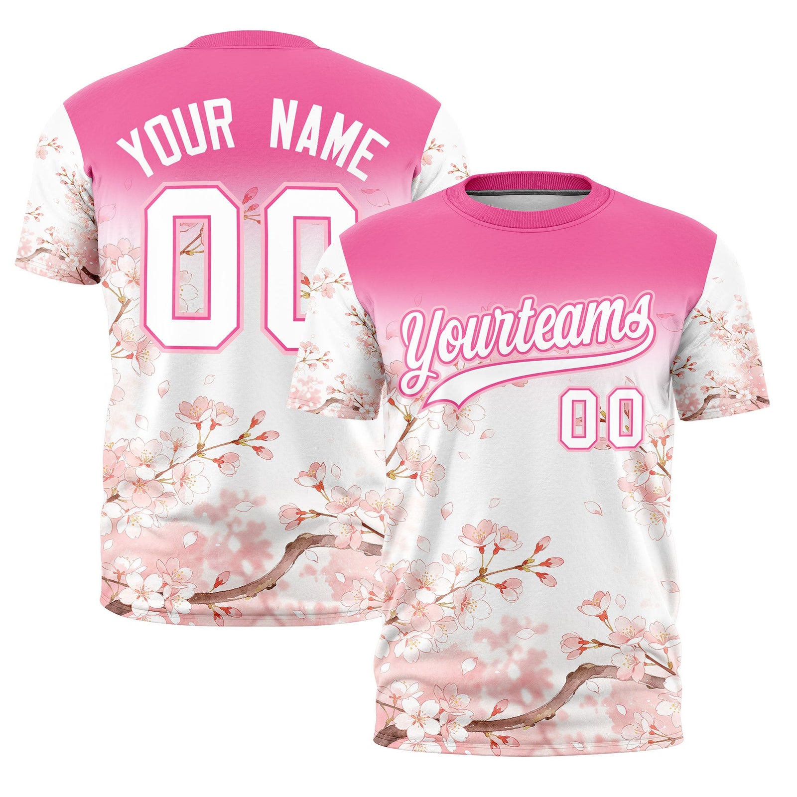 Custom Pink White Light Pink Cherry Blossoms Personalization Stretch Fabric T-shirt| KXKSHOP
