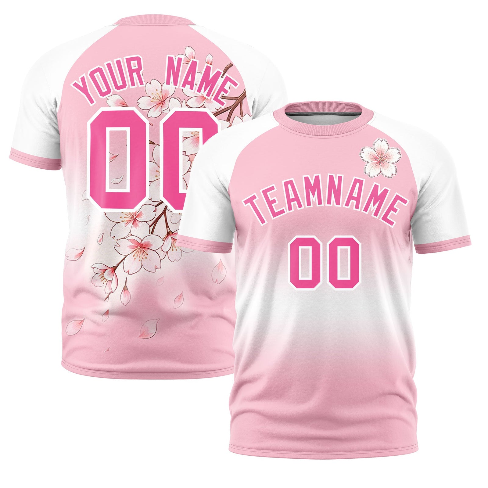 Custom Light Pink White Pink Cherry Blossoms Personalization Stretch Fabric T-shirt| KXKSHOP