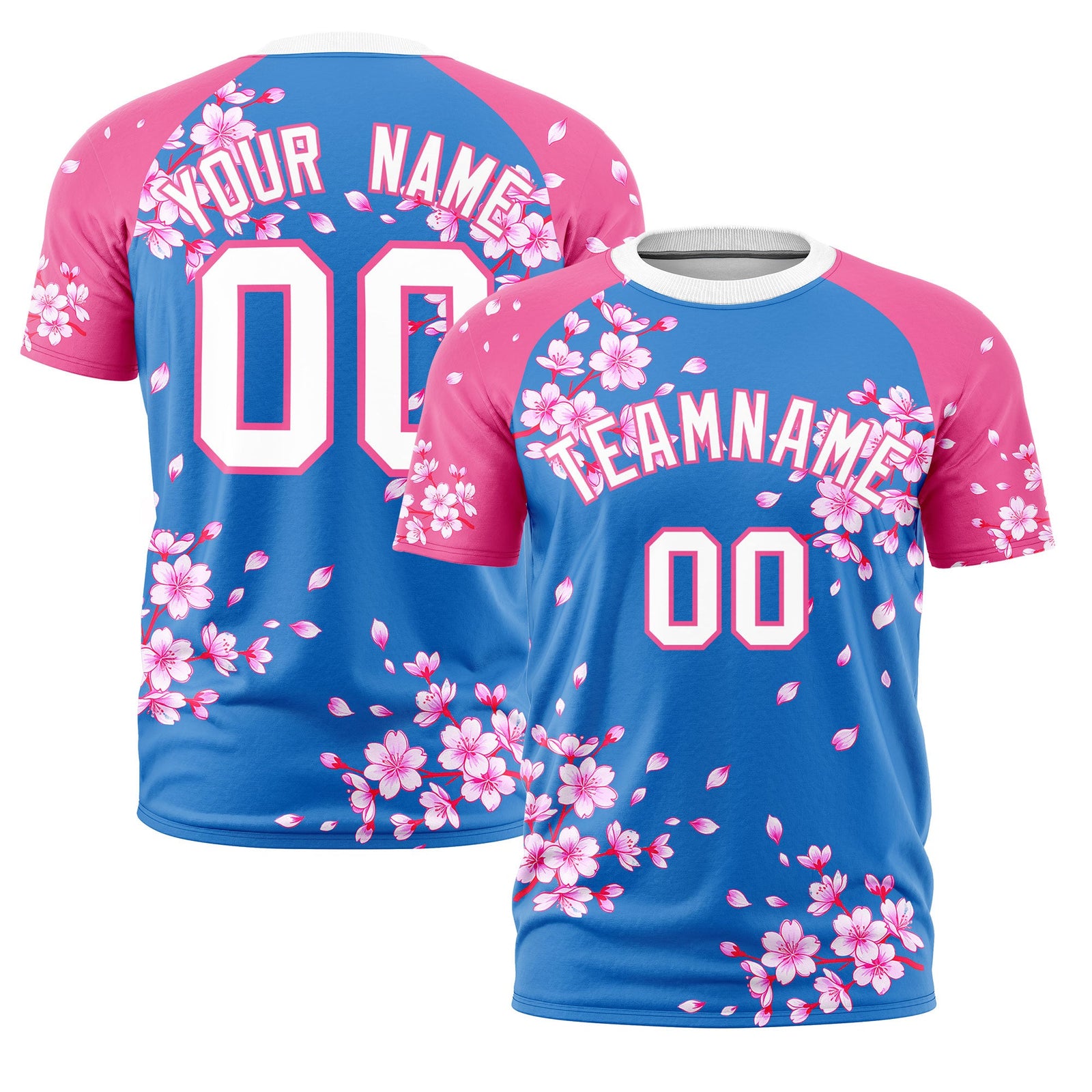 Custom Light Blue Pink White Cherry Blossoms Personalization Stretch Fabric T-shirt| KXKSHOP