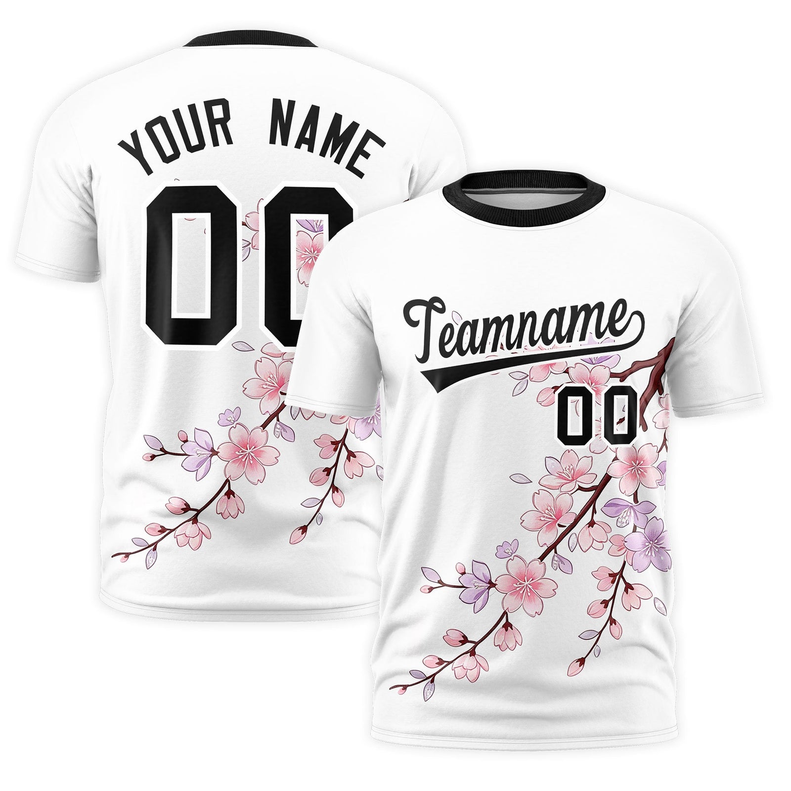 Custom White Black Cherry Blossoms Personalization Moisture-Wicking T-shirt| KXKSHOP