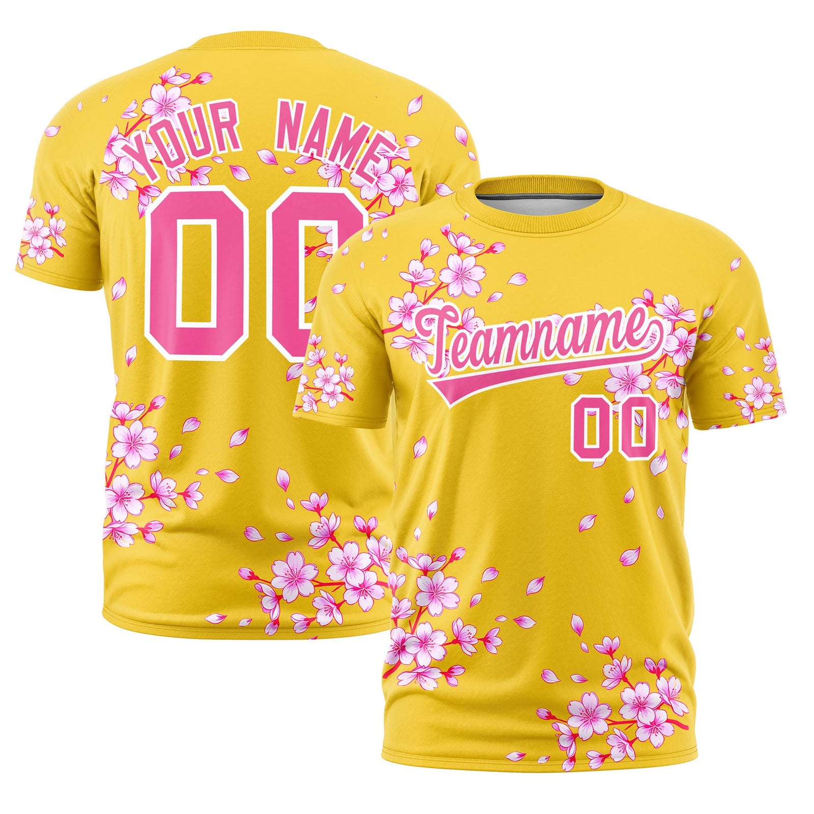 Custom Gold Pink White Cherry Blossoms Personalization Moisture-Wicking T-shirt| KXKSHOP