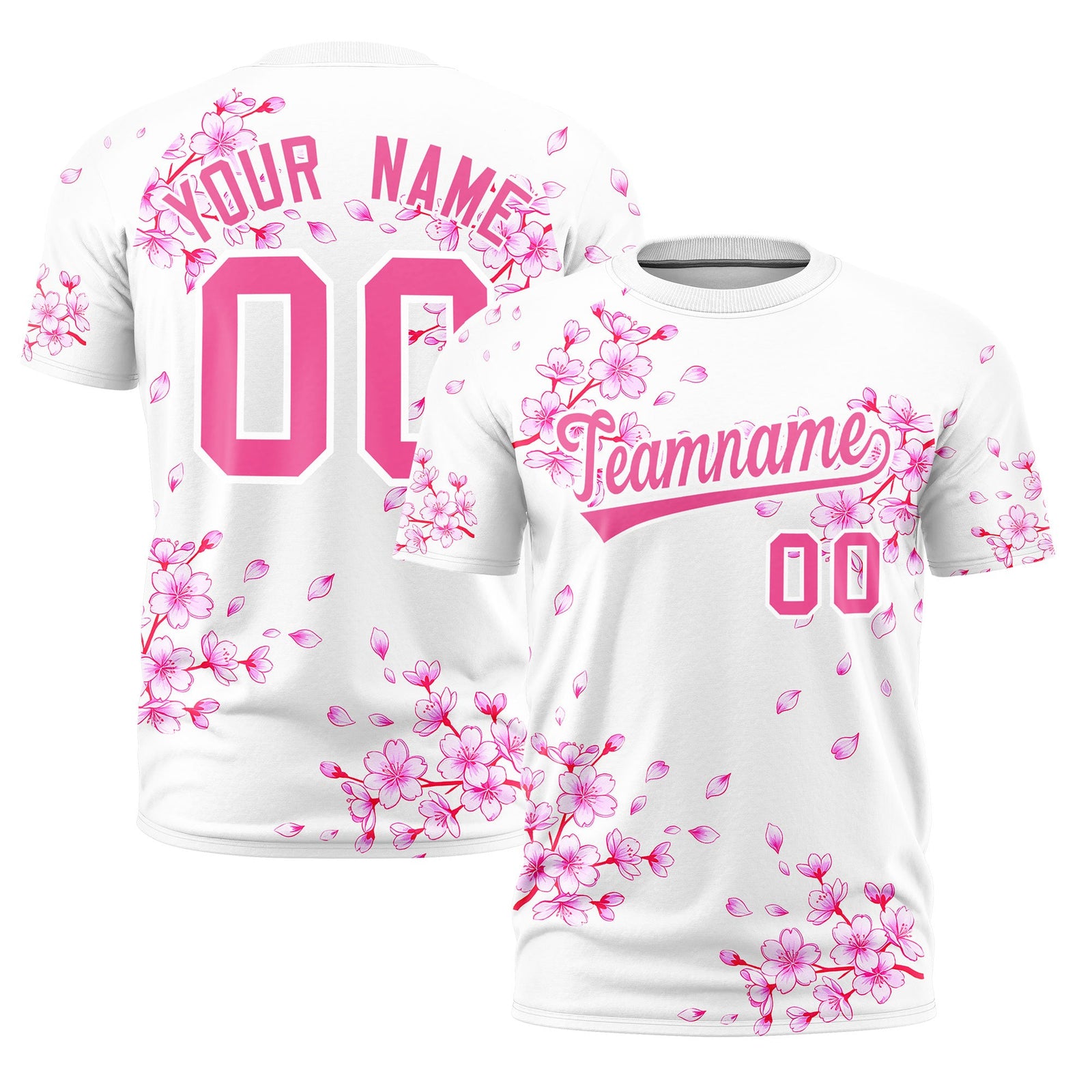 Custom White Pink Cherry Blossoms Personalization Stretch Fabric T-shirt| KXKSHOP