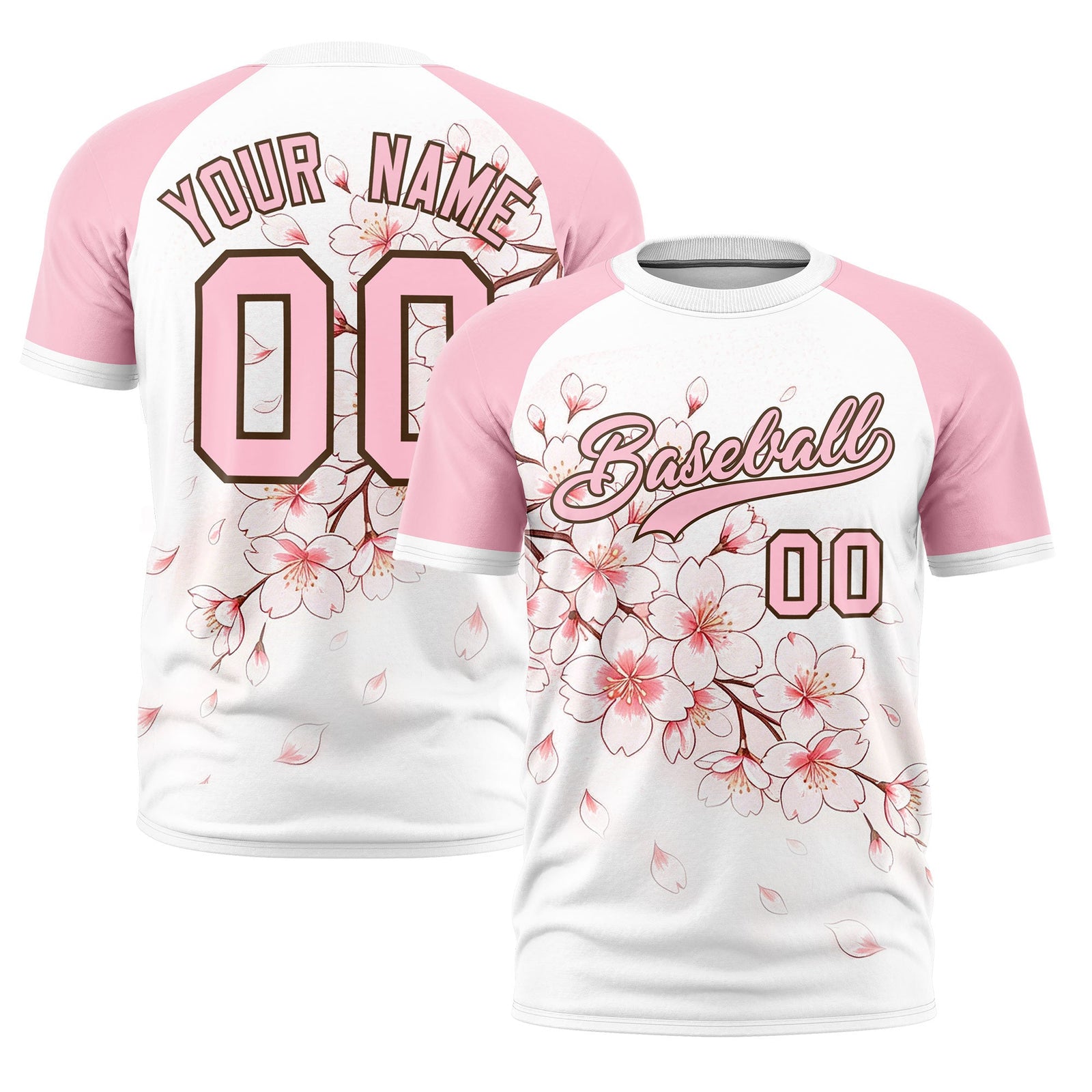Custom White Light Pink Light Brown Cherry Blossoms Personalization Moisture-Wicking T-shirt| KXKSHOP
