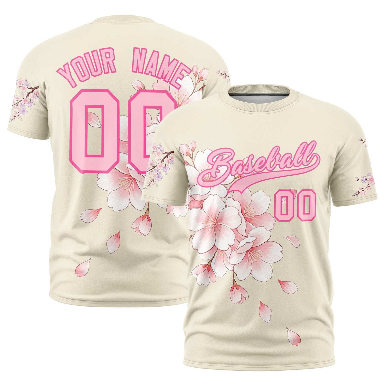 Custom Light Khaki Light Pink Pink Cherry Blossoms Personalization Moisture-Wicking T-shirt| KXKSHOP