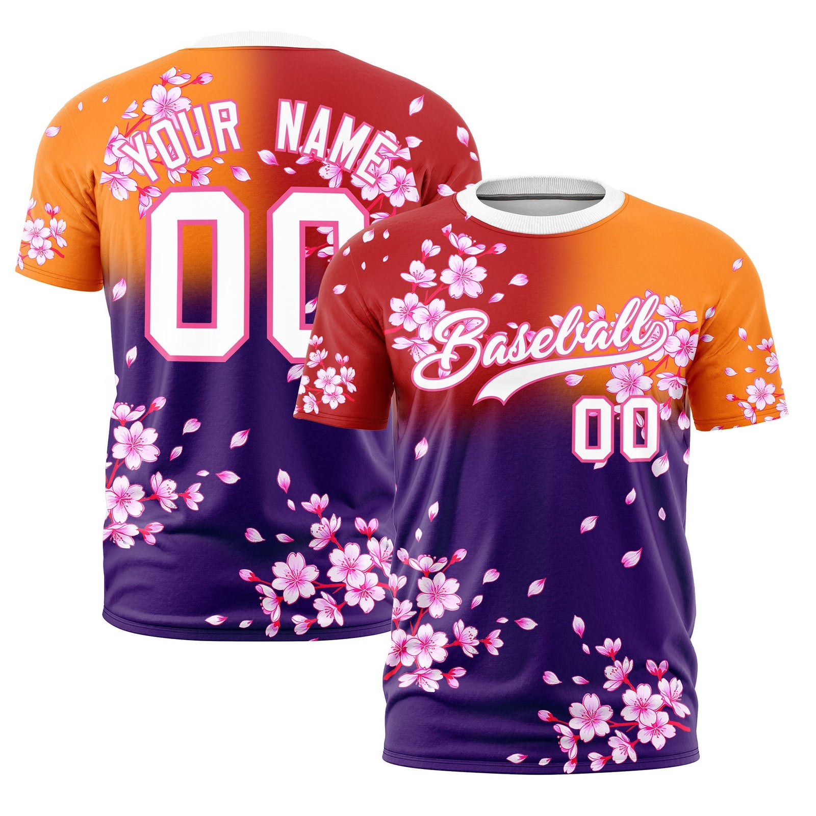 Custom Red Orange Purple Cherry Blossoms Personalization Moisture-Wicking T-shirt| KXKSHOP