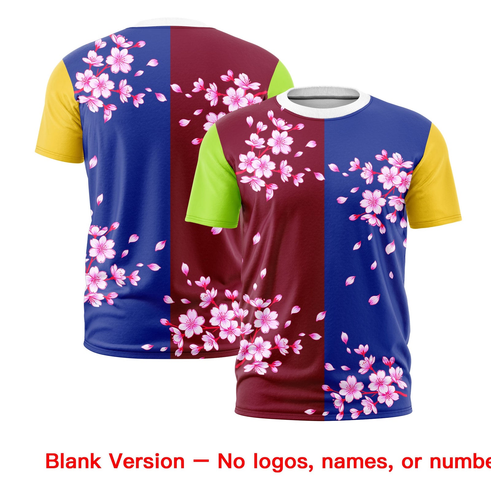 Custom Crimson Royal Blue Neon Green Cherry Blossoms Personalization Stretch Fabric T-shirt| KXKSHOP