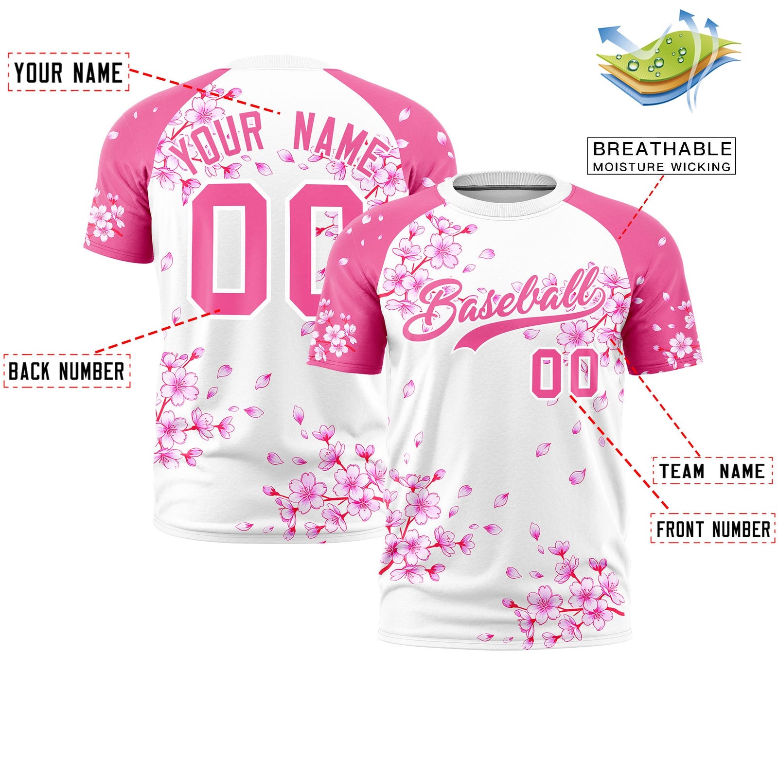 Custom White Pink Cherry Blossoms Personalization Moisture-Wicking T-shirt| KXKSHOP