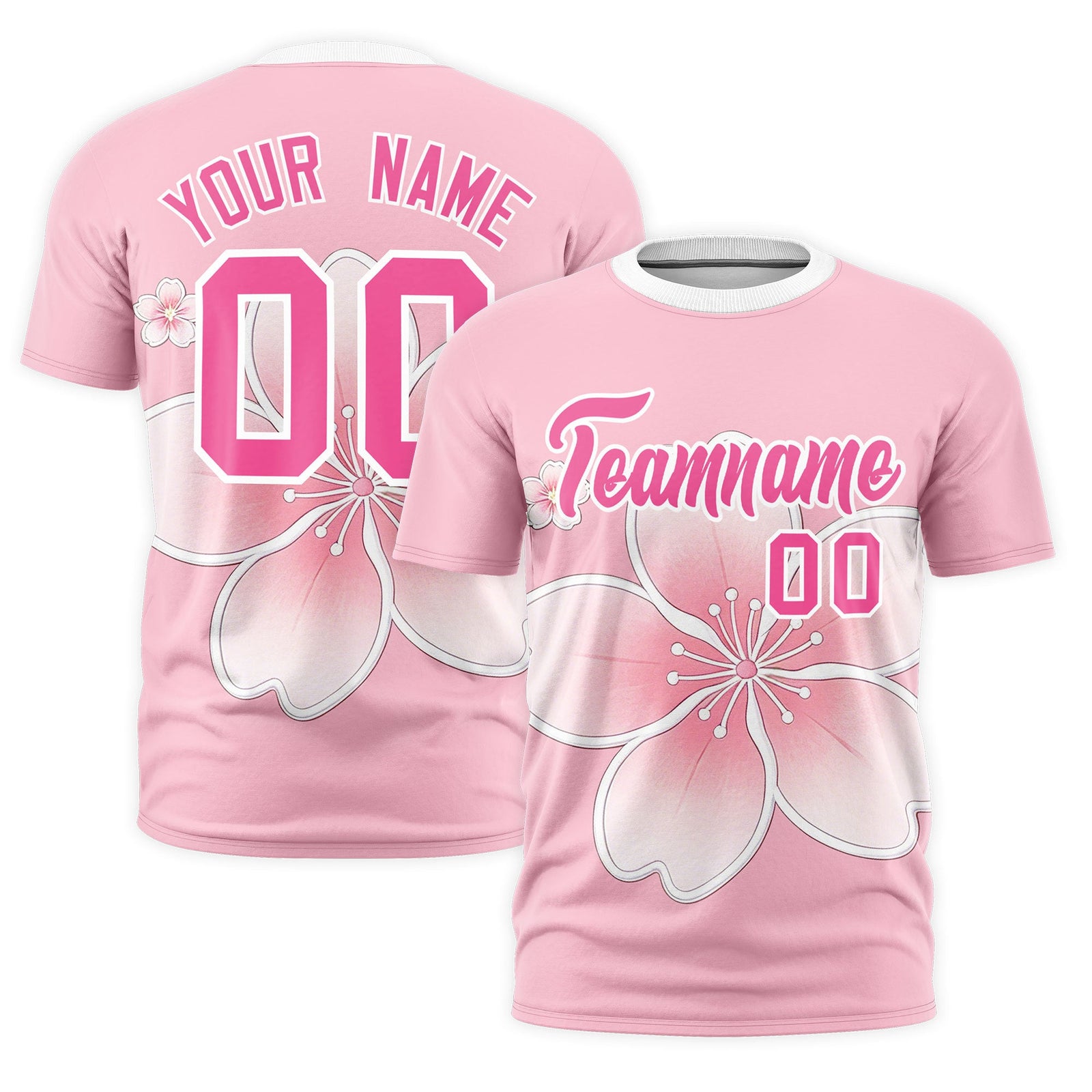 Custom Light Pink White Pink Cherry Blossoms Personalization Stretch Fabric T-shirt| KXKSHOP