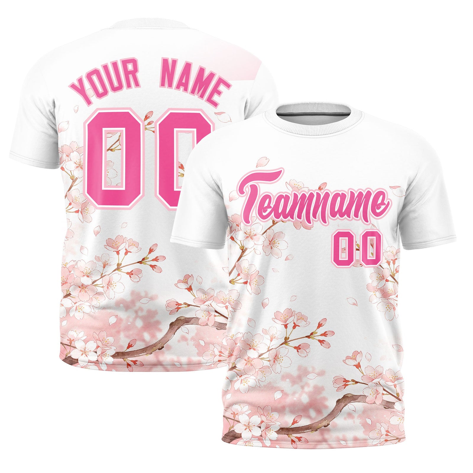 Custom White Pink Light Pink Cherry Blossoms Personalization Moisture-Wicking T-shirt| KXKSHOP