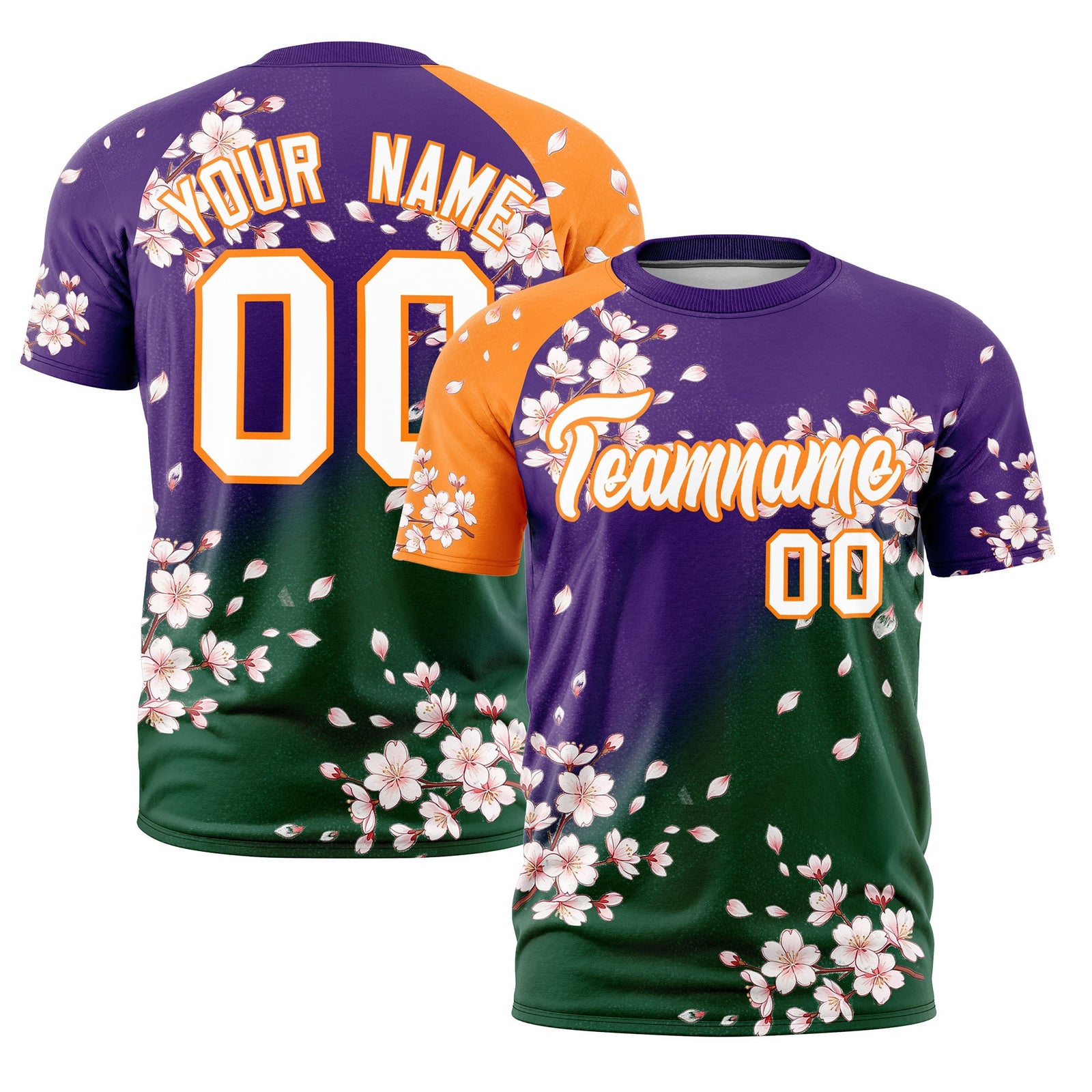 Custom Purple Dark Green Orange Cherry Blossoms Personalization Moisture-Wicking T-shirt| KXKSHOP