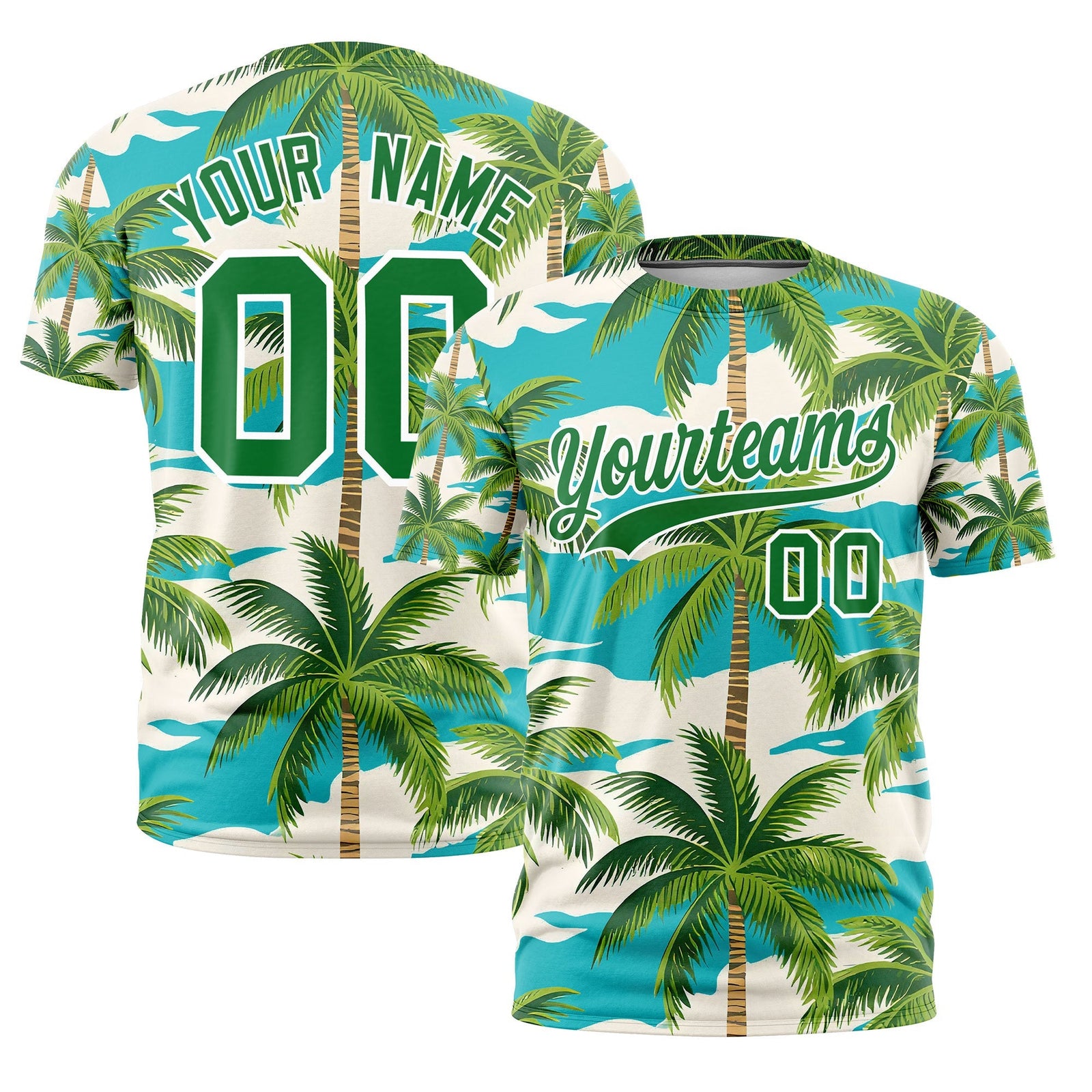 Custom Kelly Green White Graffiti Pattern Hawaiian Style T-shirt| KXKSHOP