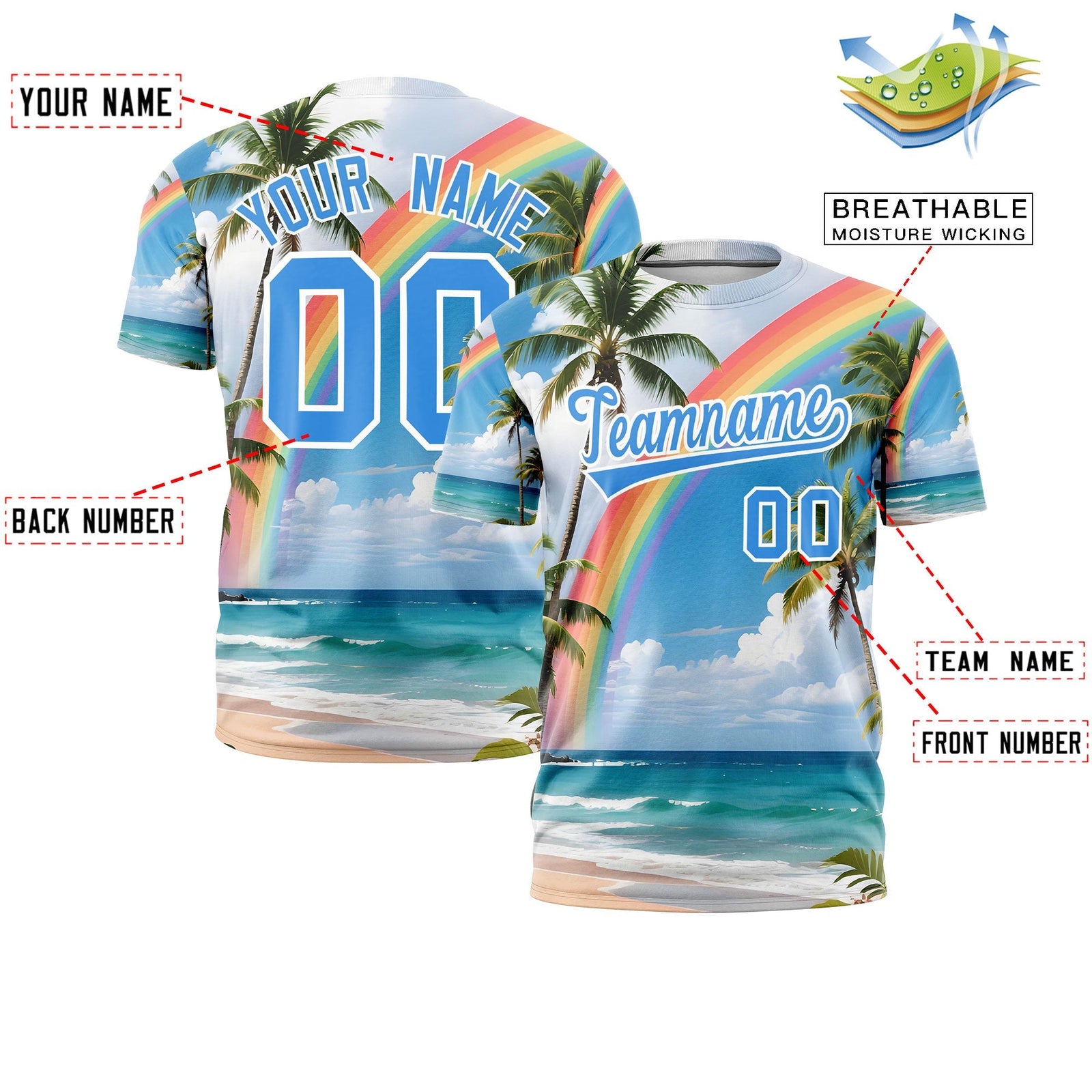 Custom Powder Blue White Graffiti Pattern Hawaiian Style T-shirt| KXKSHOP