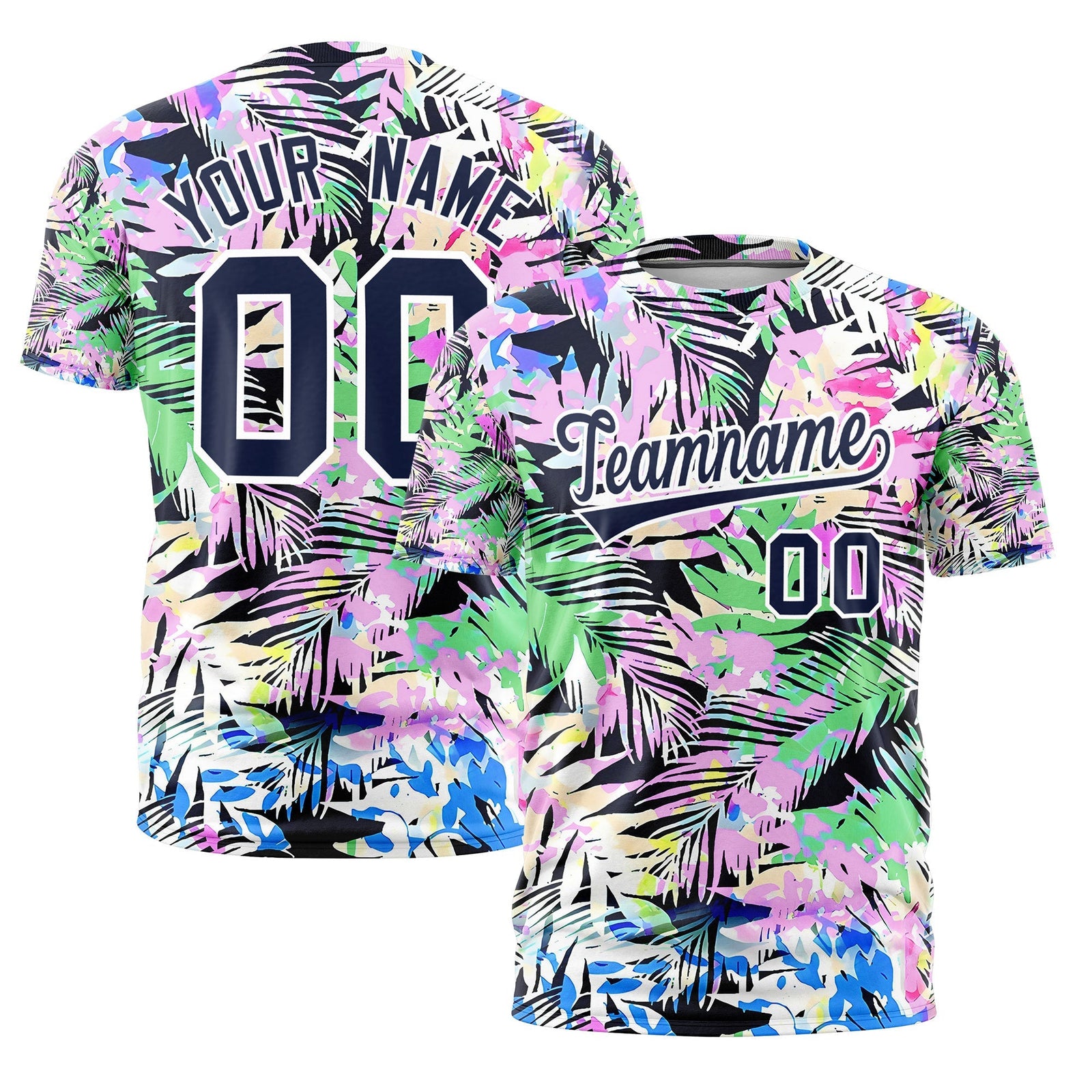 Custom Navy White Graffiti Pattern Hawaiian Style T-shirt| KXKSHOP