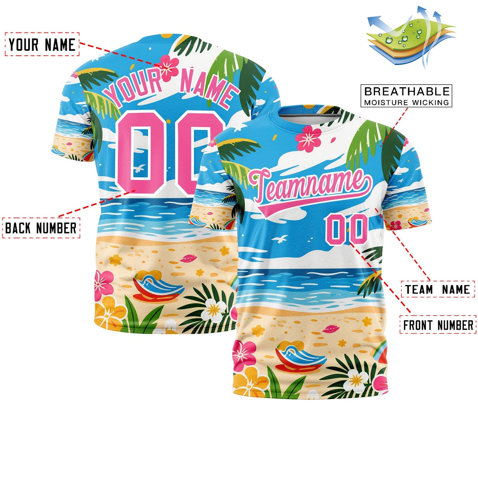Custom Pink White Graffiti Pattern Hawaiian Style T-shirt| KXKSHOP