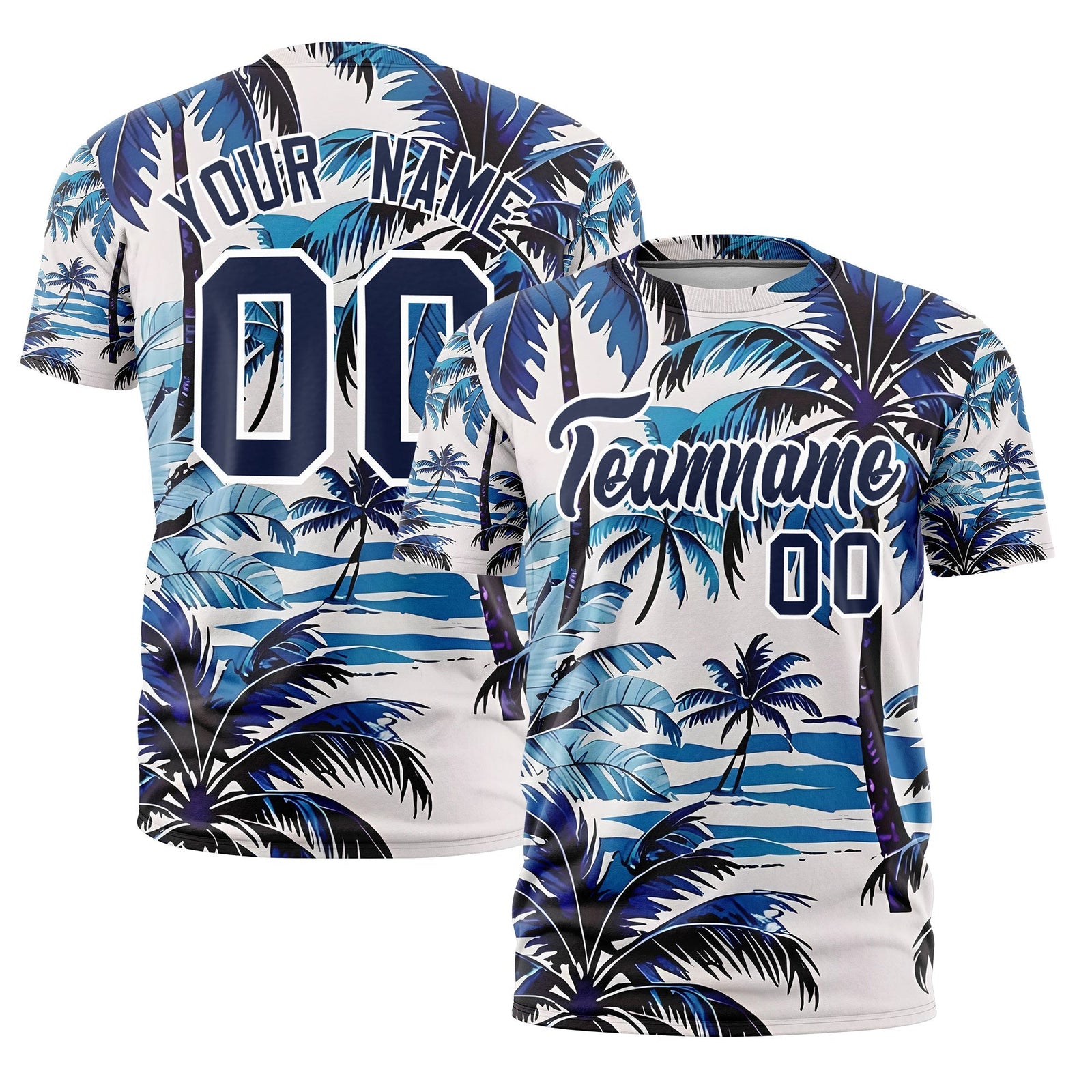 Custom Navy White Graffiti Pattern Hawaiian Style T-shirt| KXKSHOP