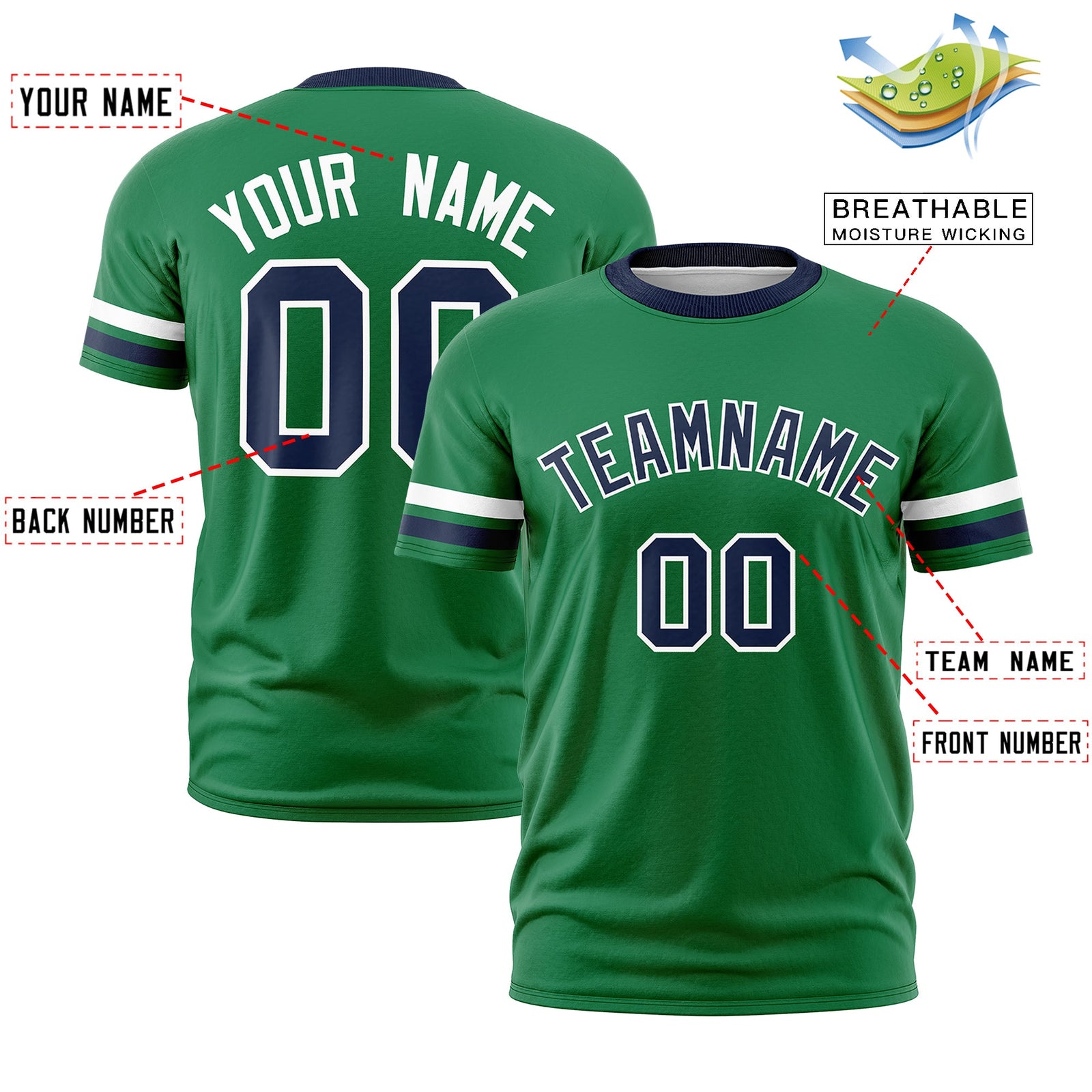 Custom Kelly Green Navy Classic Style Stripe Fashion T-shirt| KXKSHOP