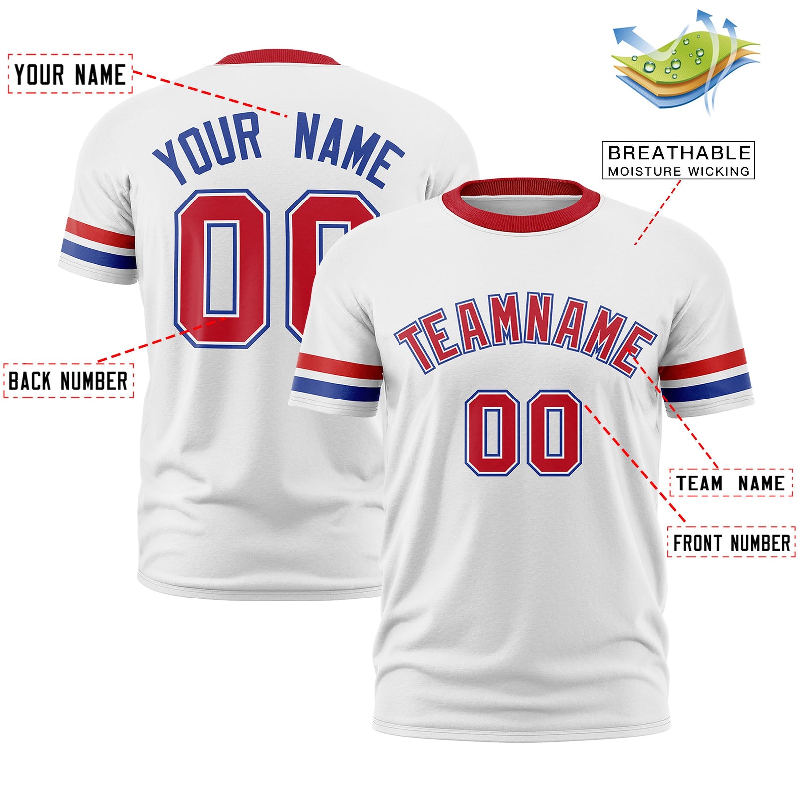 Custom White Royal Blue Classic Style Stripe Fashion T-shirt| KXKSHOP