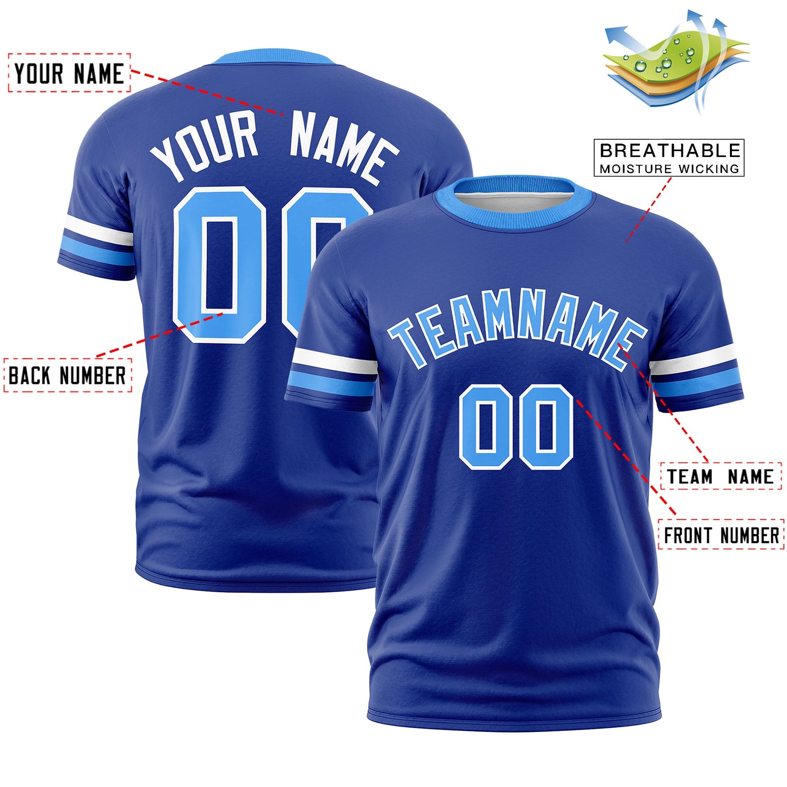 Custom Royal Blue Powder Blue Classic Style Stripe Fashion T-shirt| KXKSHOP