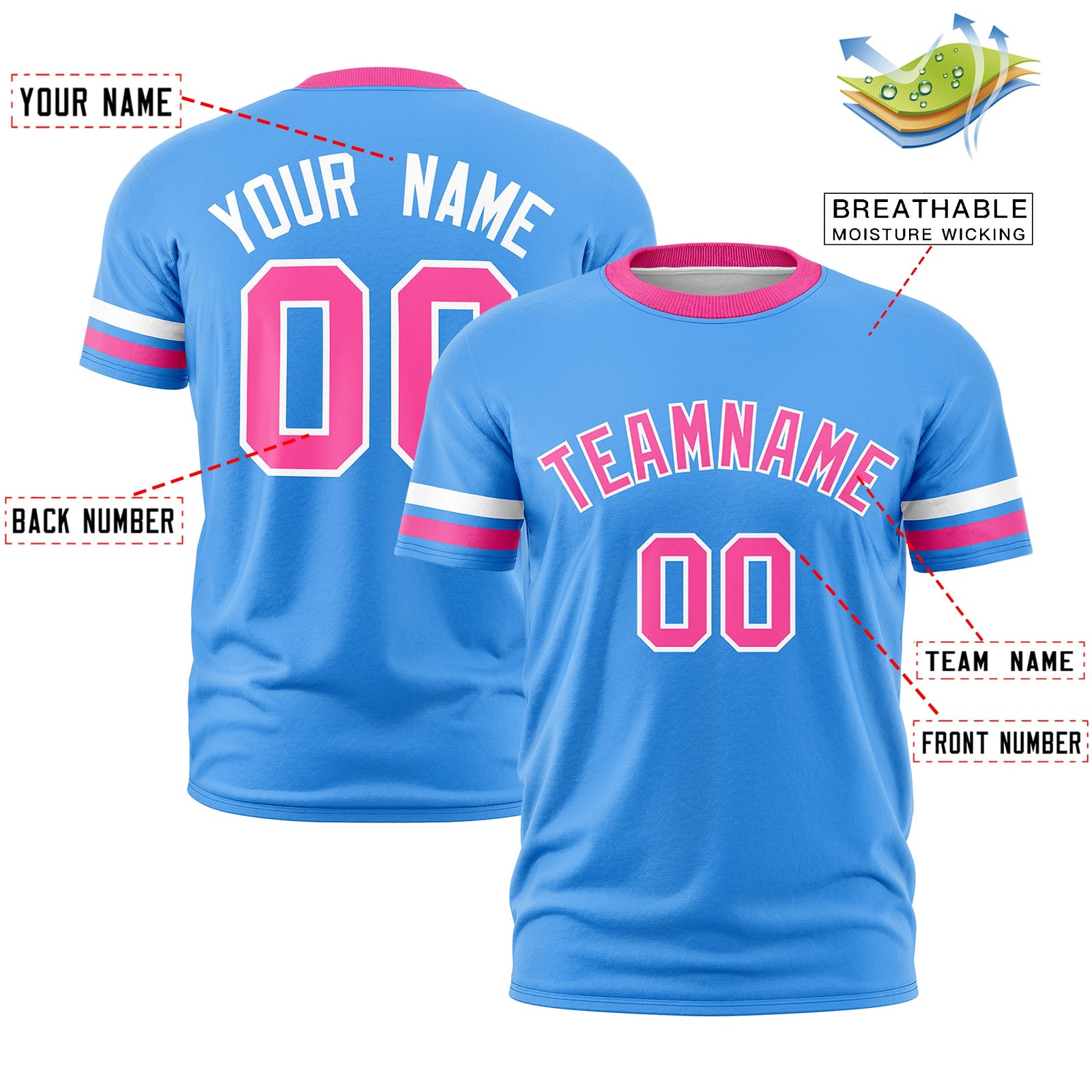 Custom Powder Blue Pink Classic Style Stripe Fashion T-shirt| KXKSHOP
