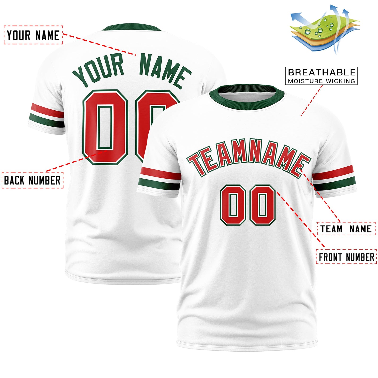 Custom White Green Classic Style Stripe Fashion T-shirt| KXKSHOP