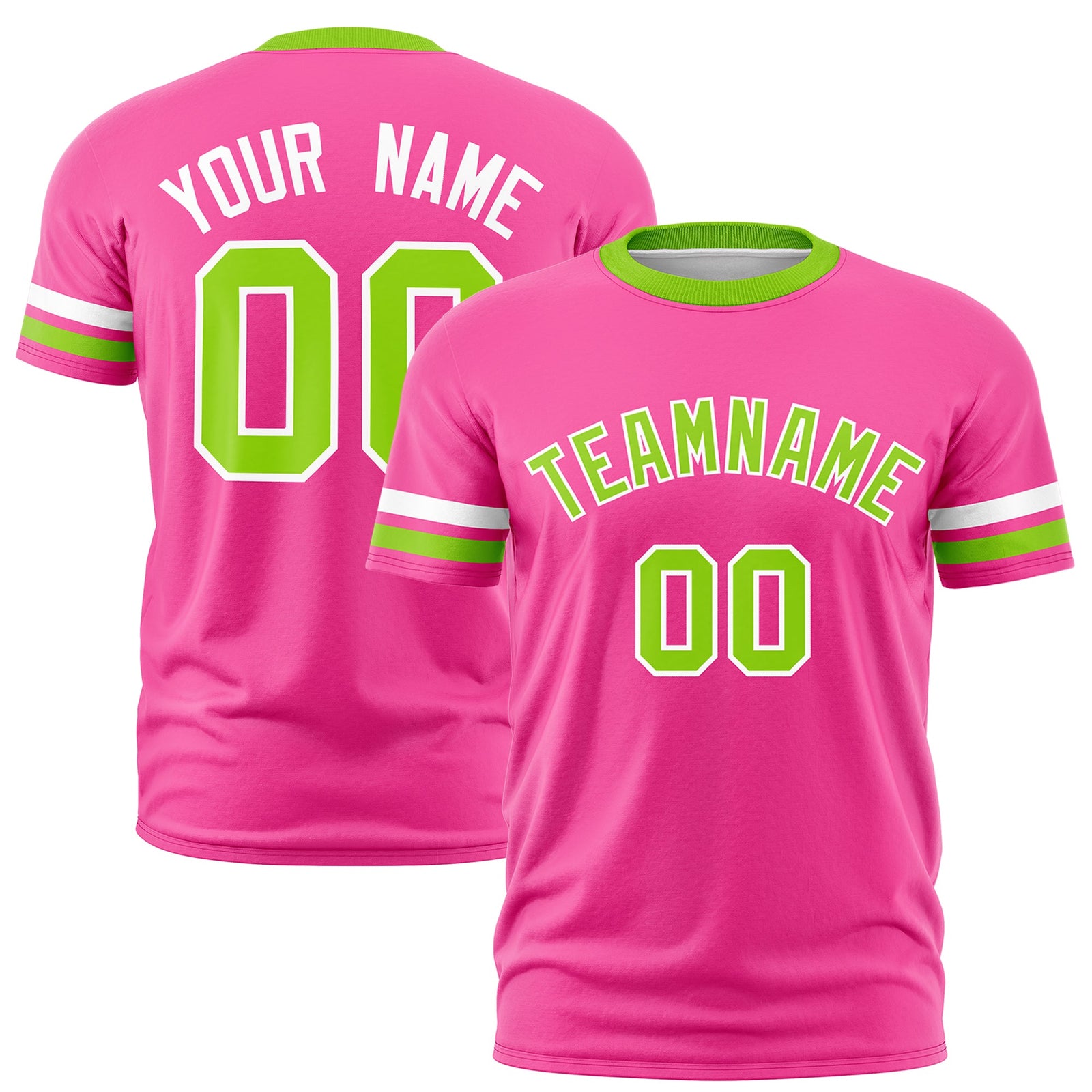 Custom Pink Neon Green Classic Style Stripe Fashion T-shirt| KXKSHOP