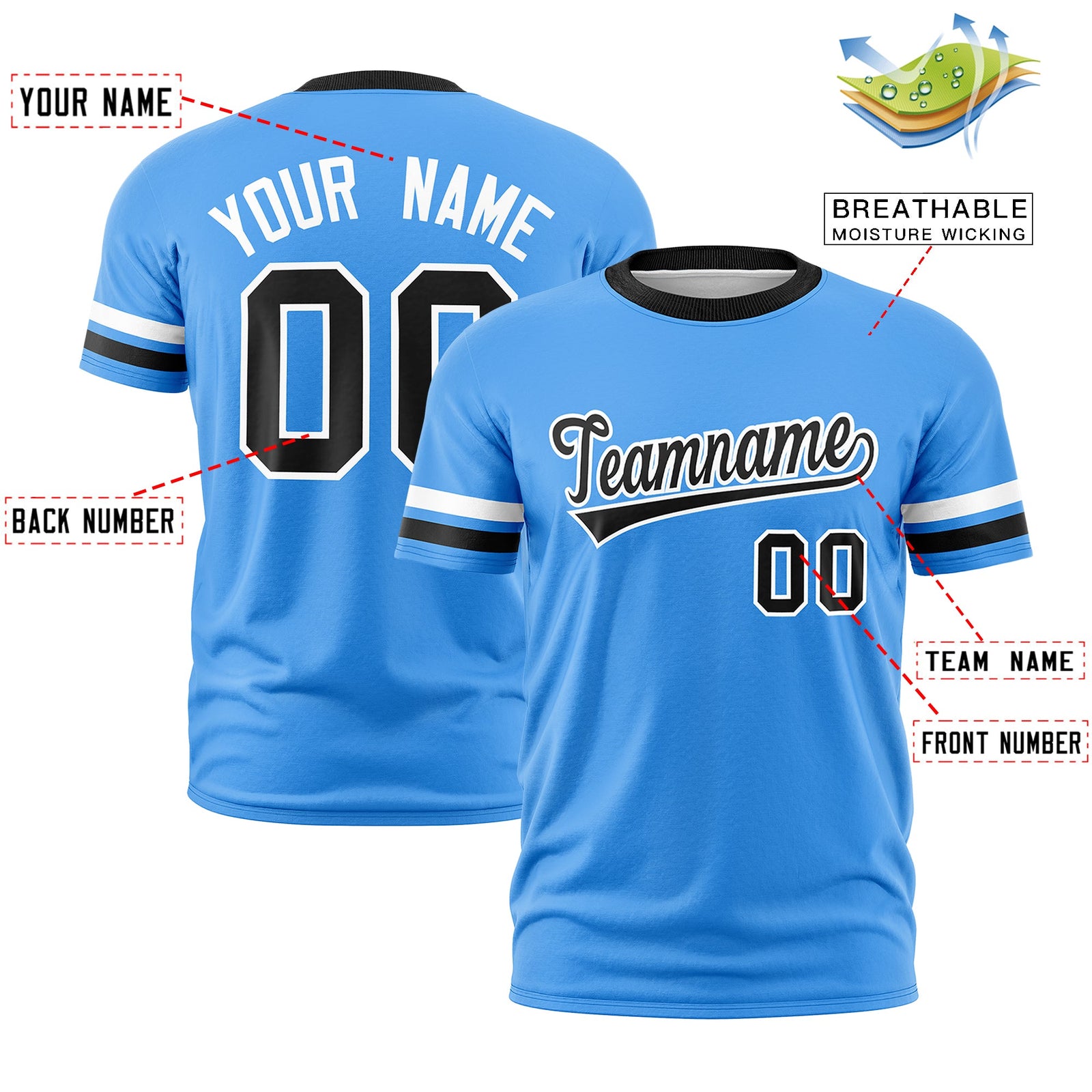 Custom Powder Blue Black Classic Style Stripe Fashion T-shirt| KXKSHOP