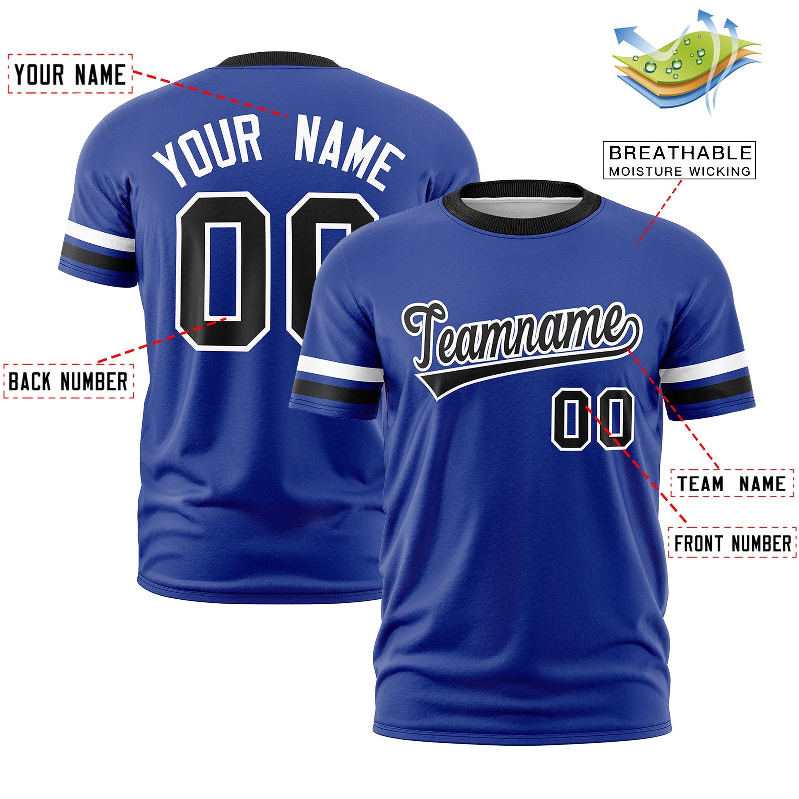 Custom Royal Blue Black Classic Style Stripe Fashion T-shirt| KXKSHOP