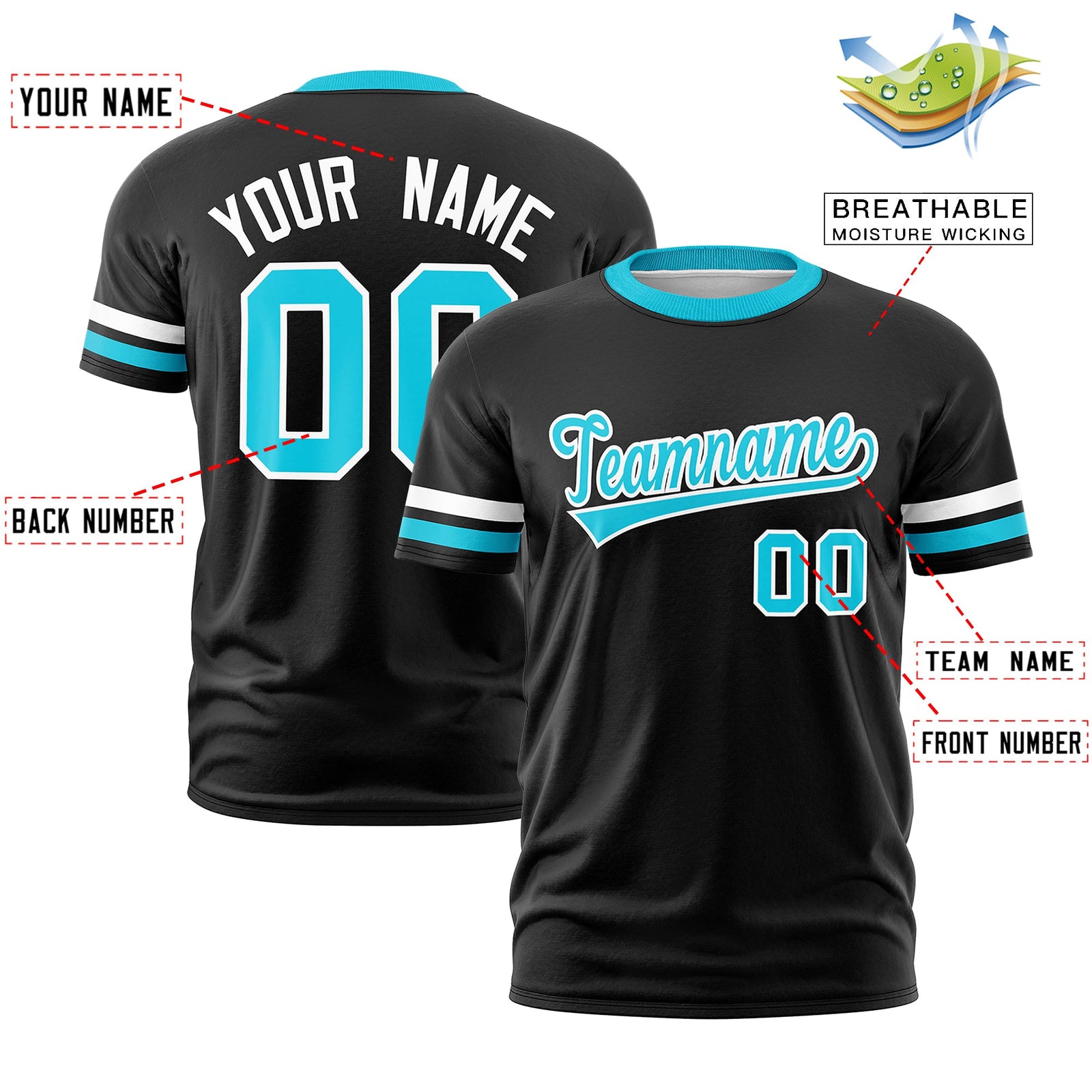 Custom Black Sky Blue Classic Style Stripe Fashion T-shirt| KXKSHOP