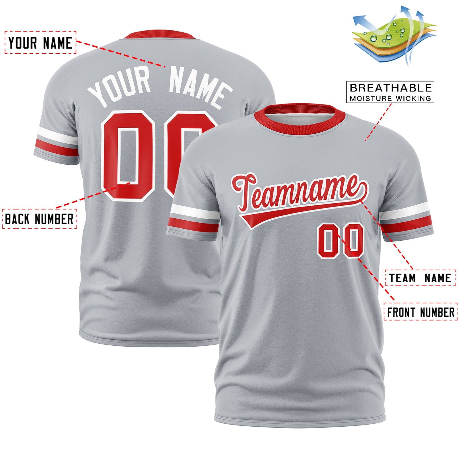 Custom Gray Red Classic Style Stripe Fashion T-shirt| KXKSHOP