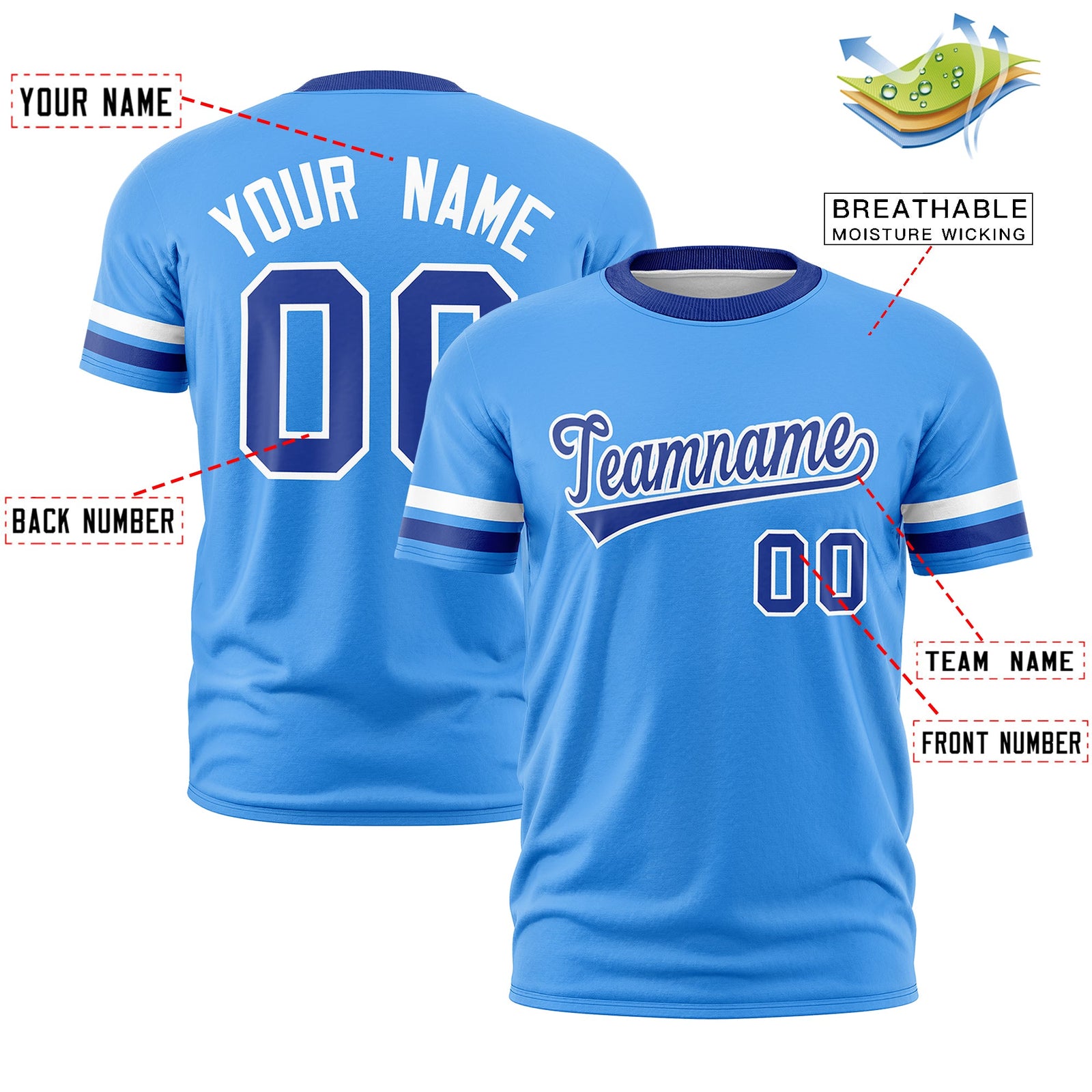 Custom Powder Blue Royal Blue Classic Style Stripe Fashion T-shirt| KXKSHOP