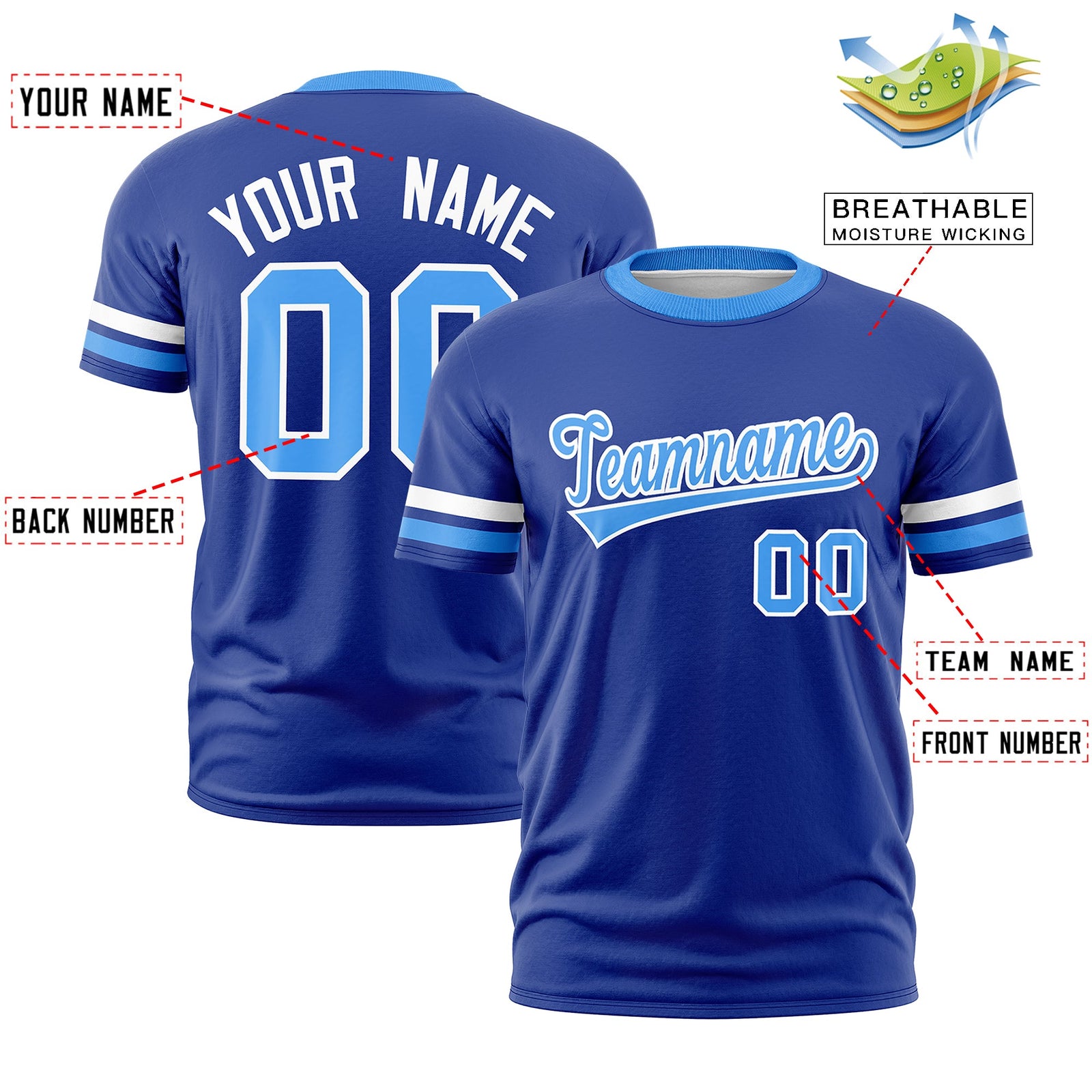 Custom Royal Blue Powder Blue Classic Style Stripe Fashion T-shirt| KXKSHOP