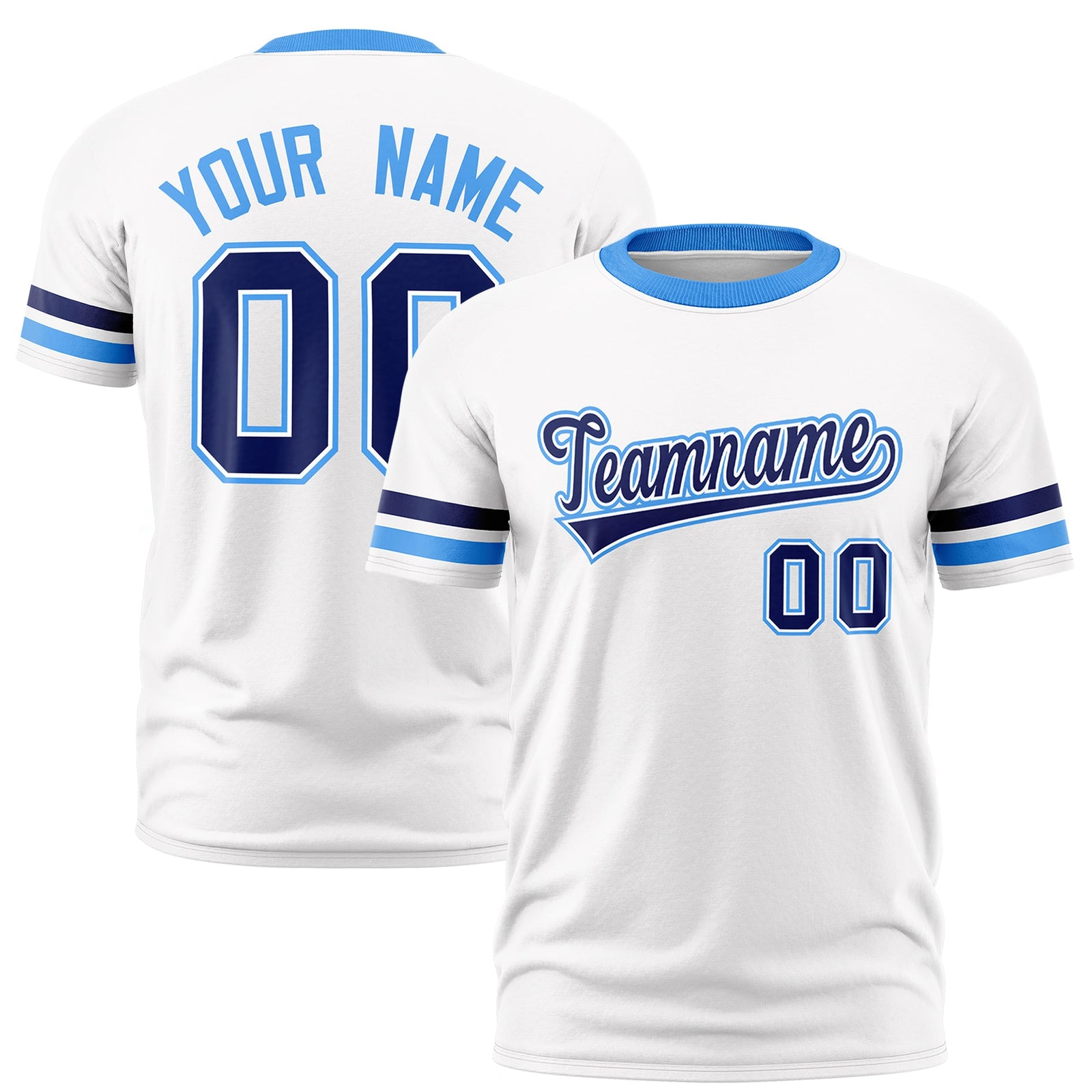 Custom White Powder Blue Classic Style Stripe Fashion T-shirt| KXKSHOP