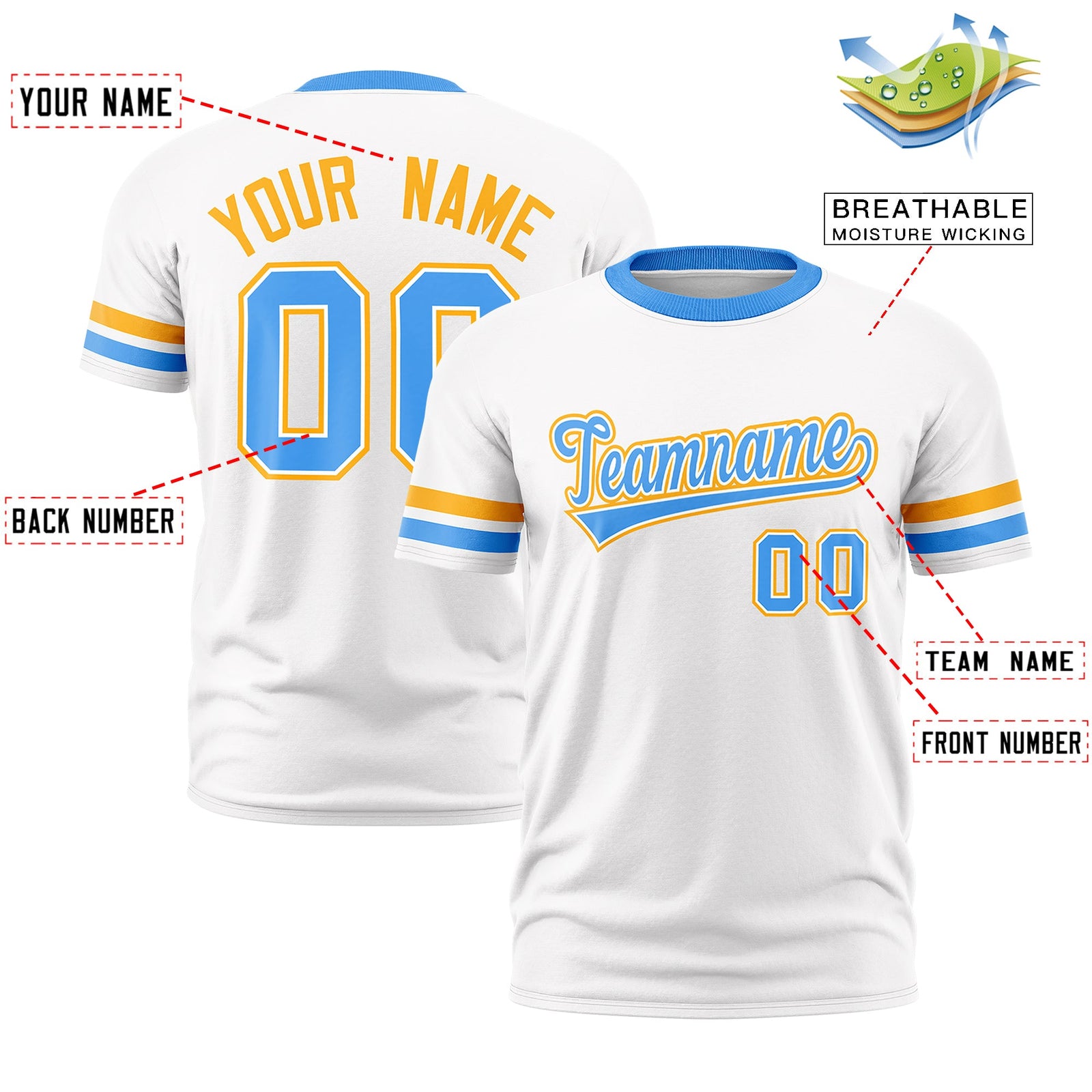 Custom White Powder Blue Classic Style Stripe Fashion T-shirt| KXKSHOP