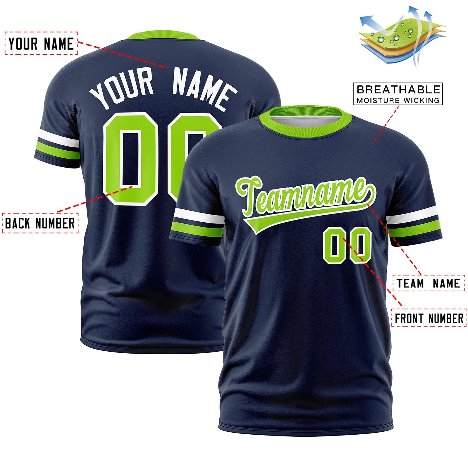 Custom Navy Neon Green Classic Style Stripe Fashion T-shirt| KXKSHOP