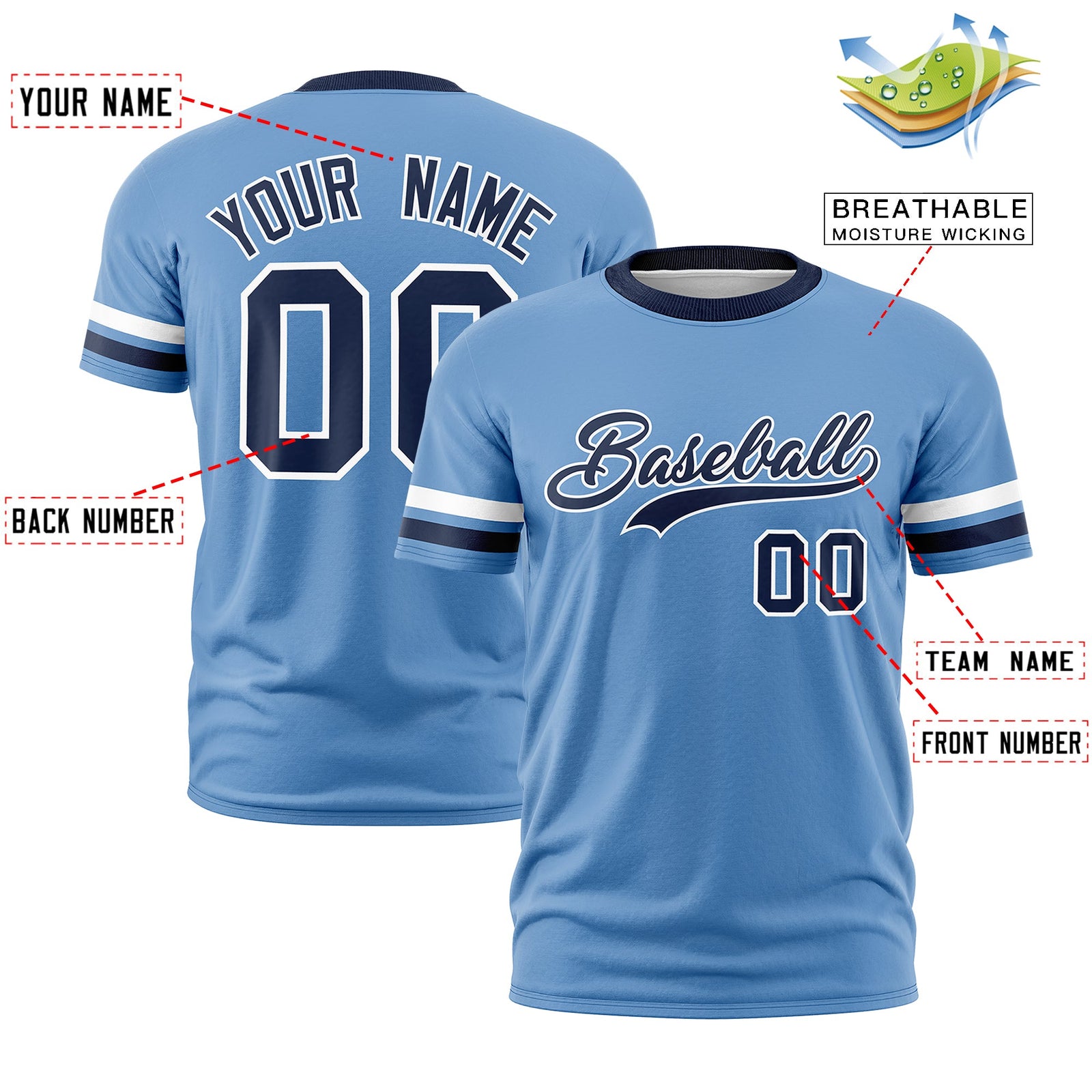 Custom Light Blue Navy Classic Style Stripe Fashion T-shirt| KXKSHOP