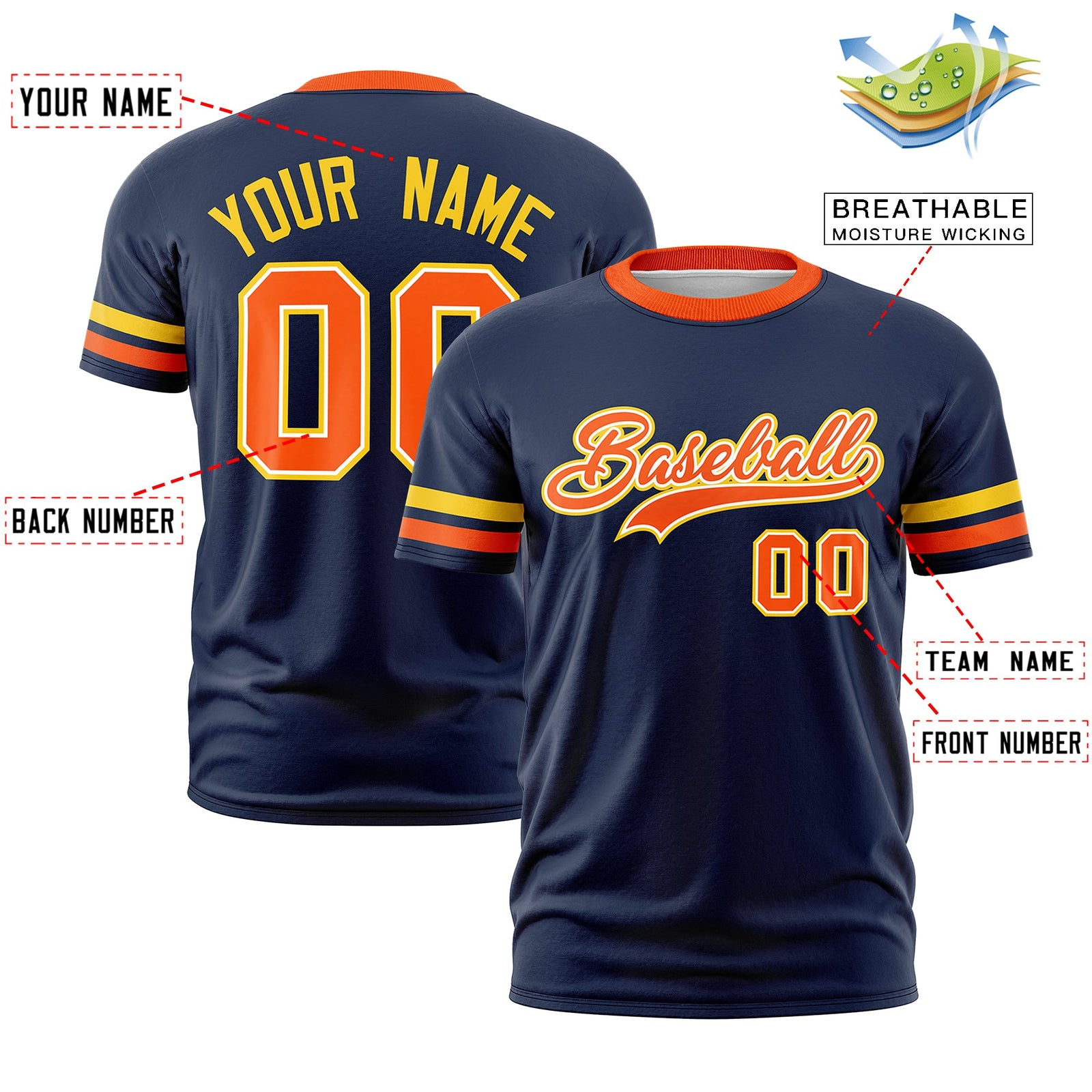 Custom Navy Orange Classic Style Stripe Fashion T-shirt| KXKSHOP